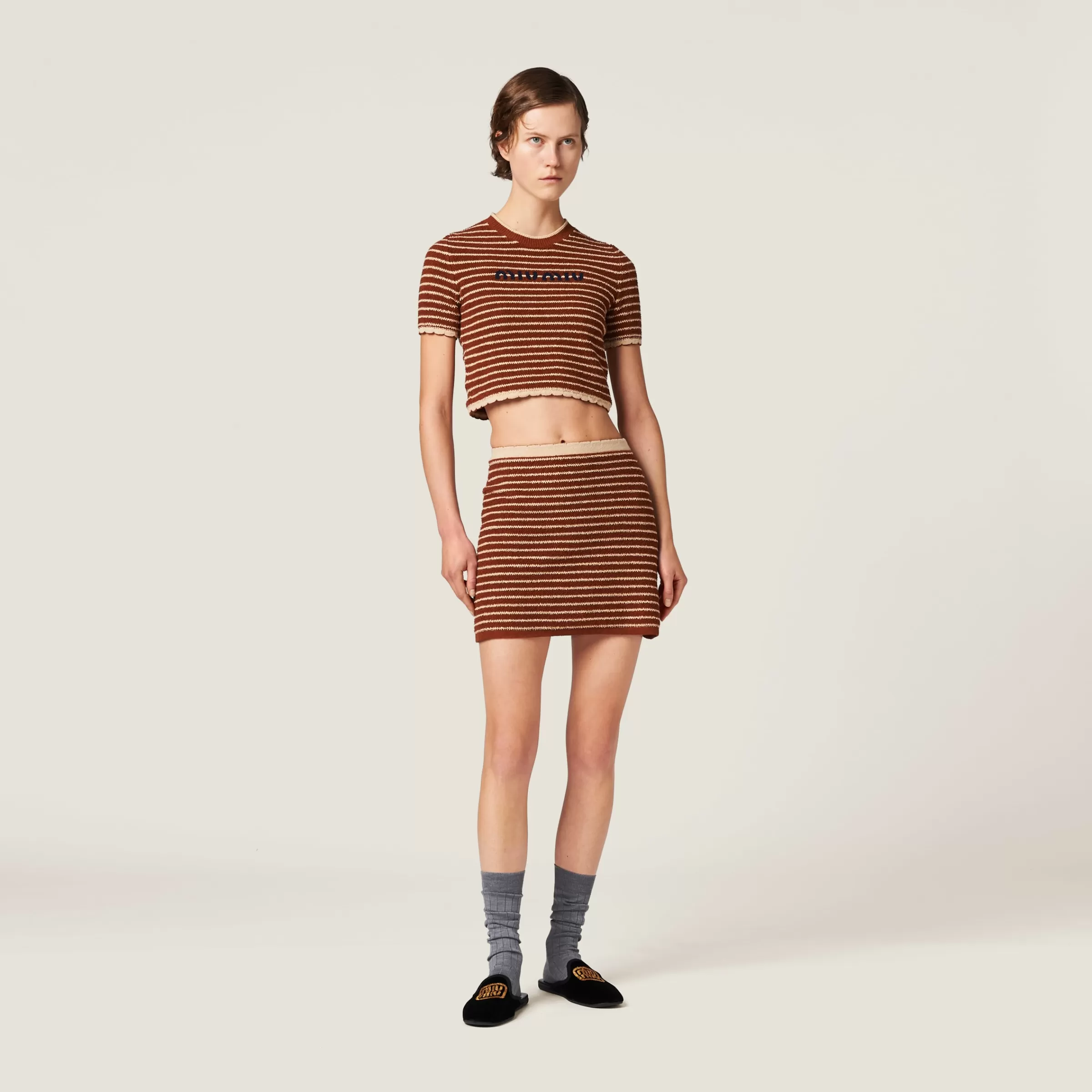 Cotton bouclé mini-skirt>Miu Miu Shop
