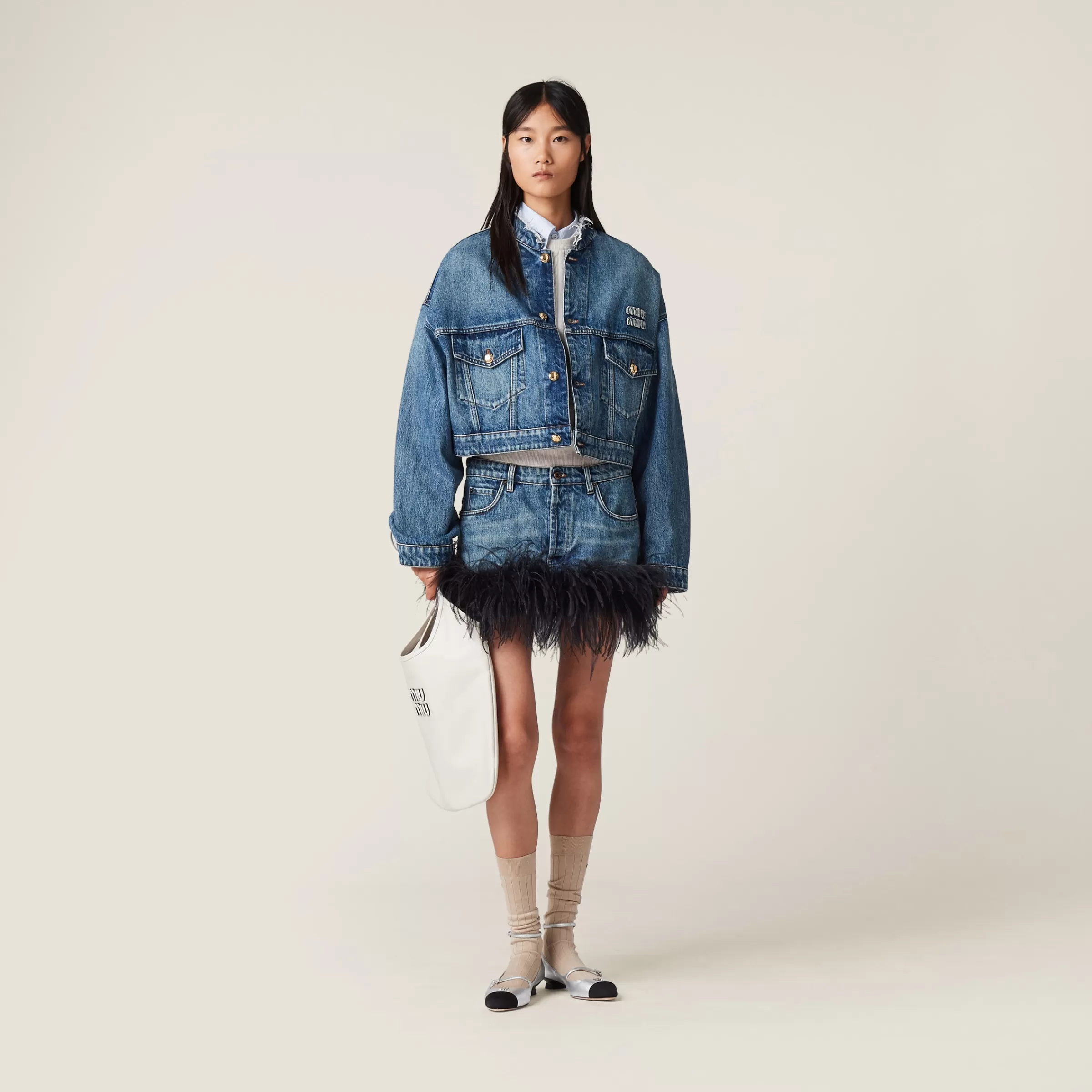Denim blouson jacket>Miu Miu Shop