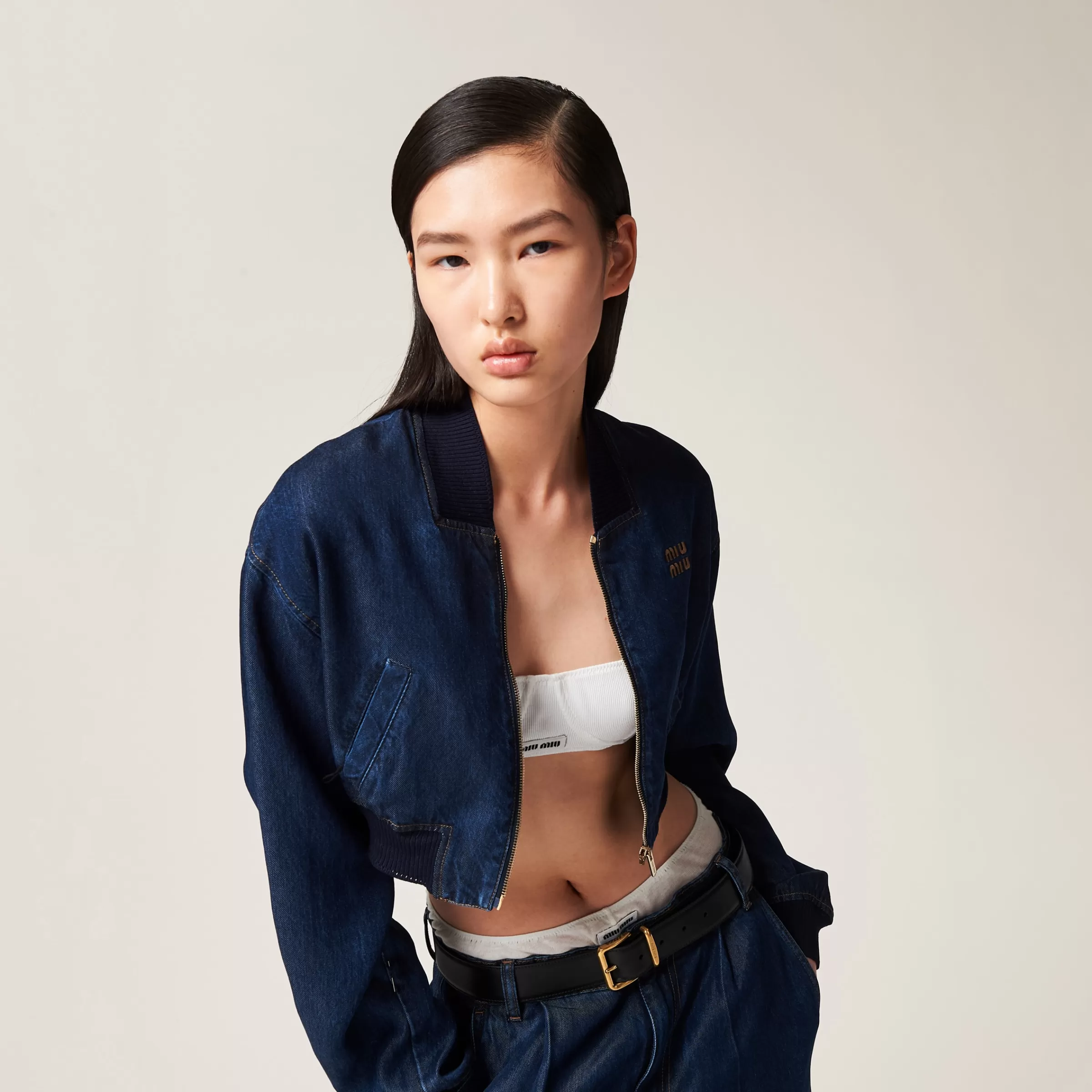 Denim blouson jacket>Miu Miu Shop