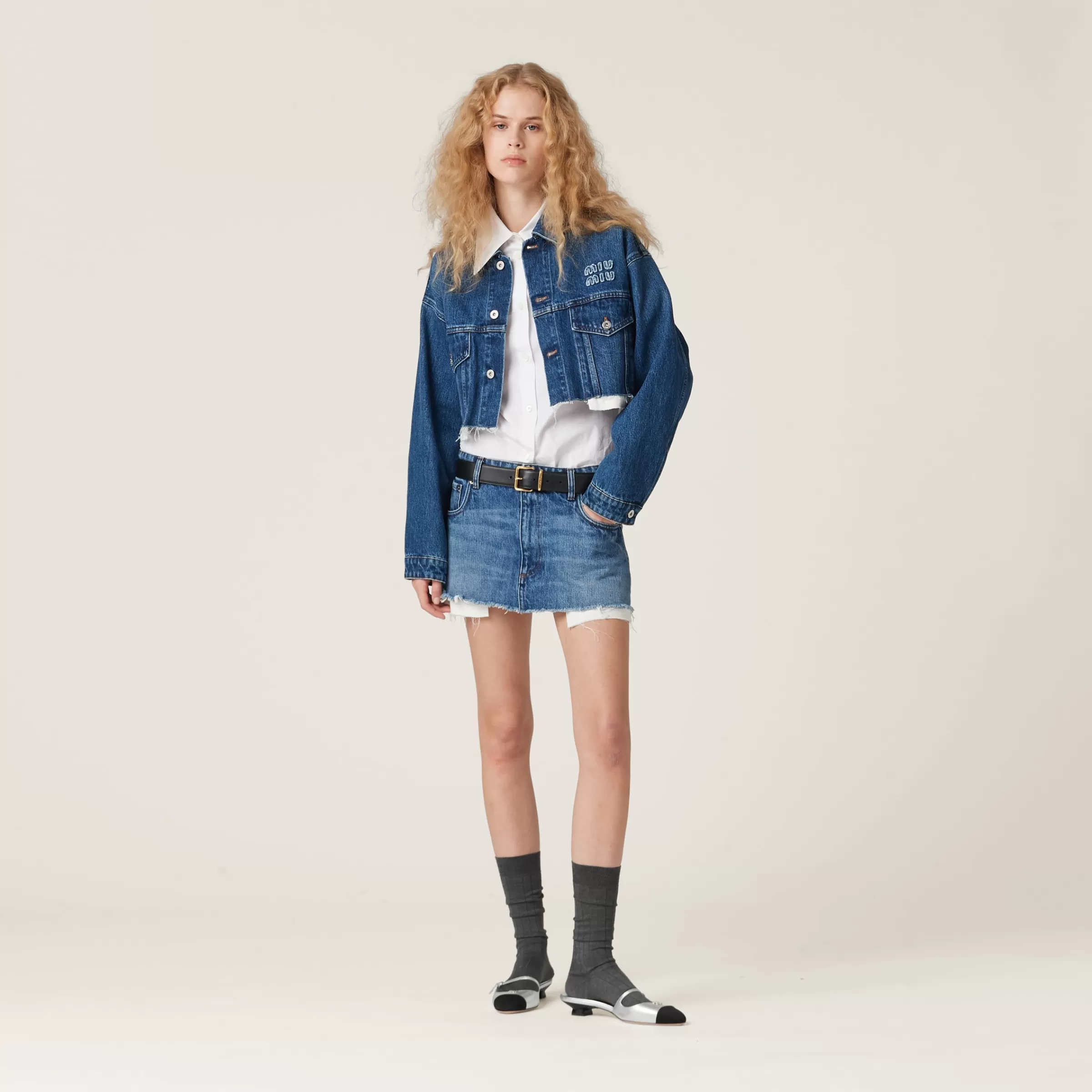 Denim blouson jacket>Miu Miu Clearance