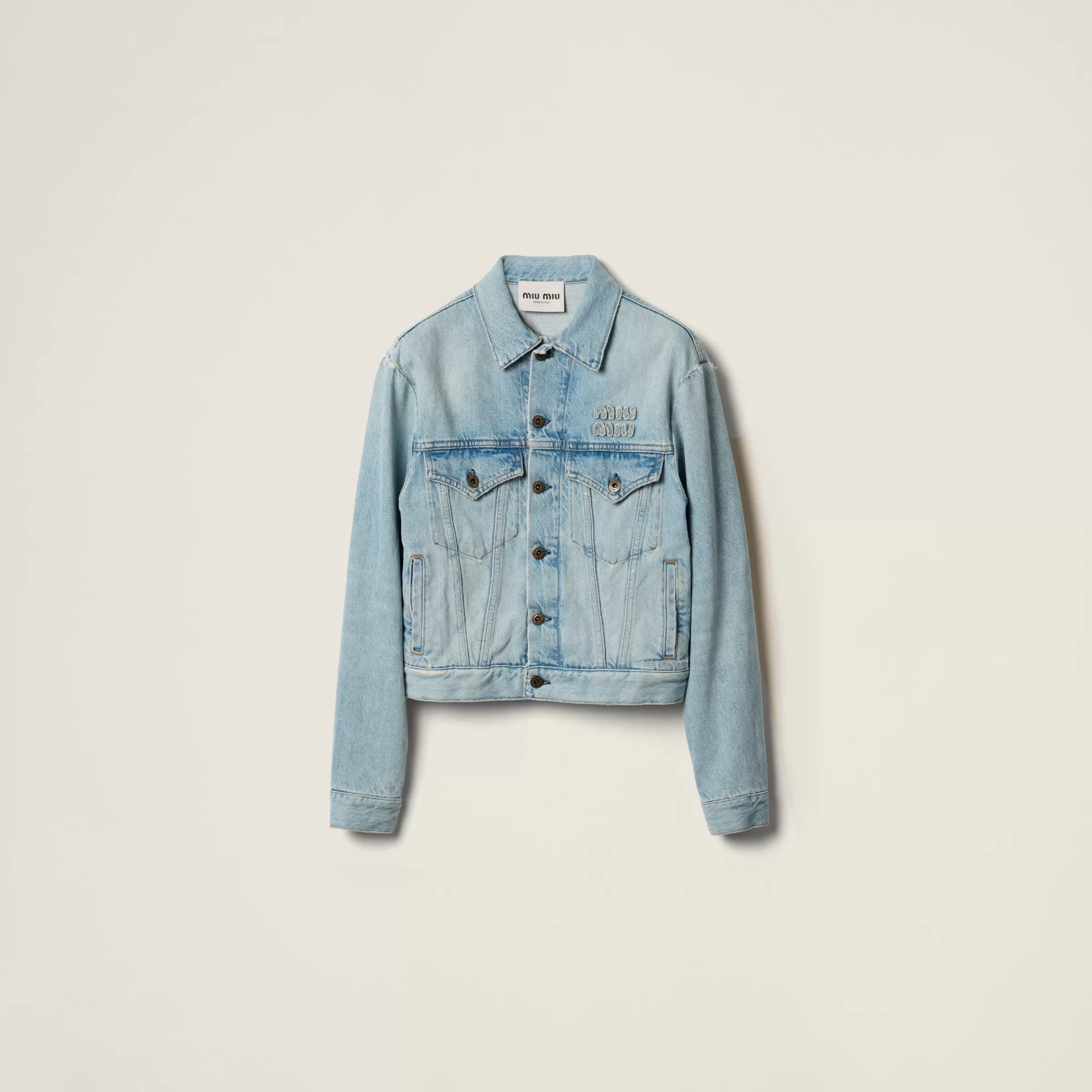 Denim jacket with embroidered logo>Miu Miu Sale