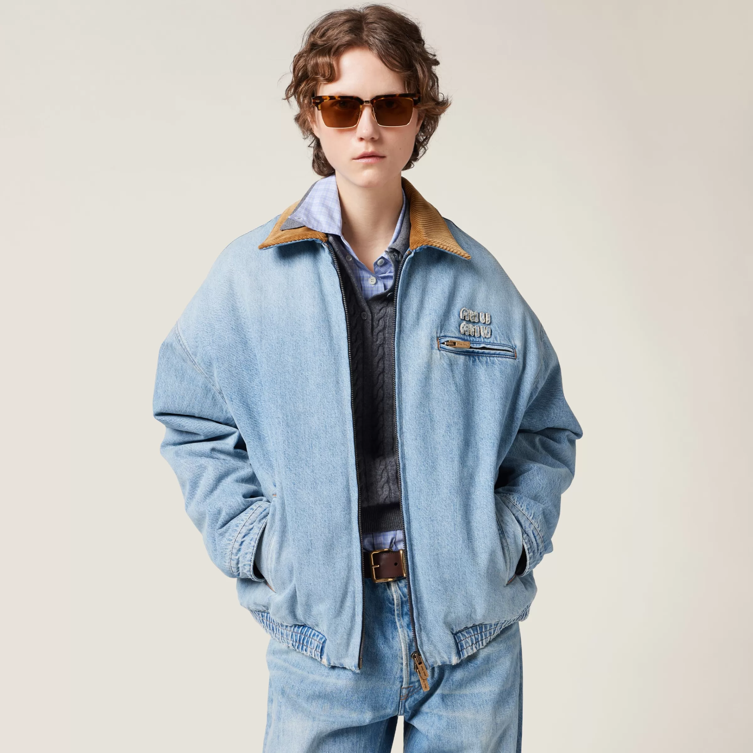 Denim jacket with velvet collar>Miu Miu Best