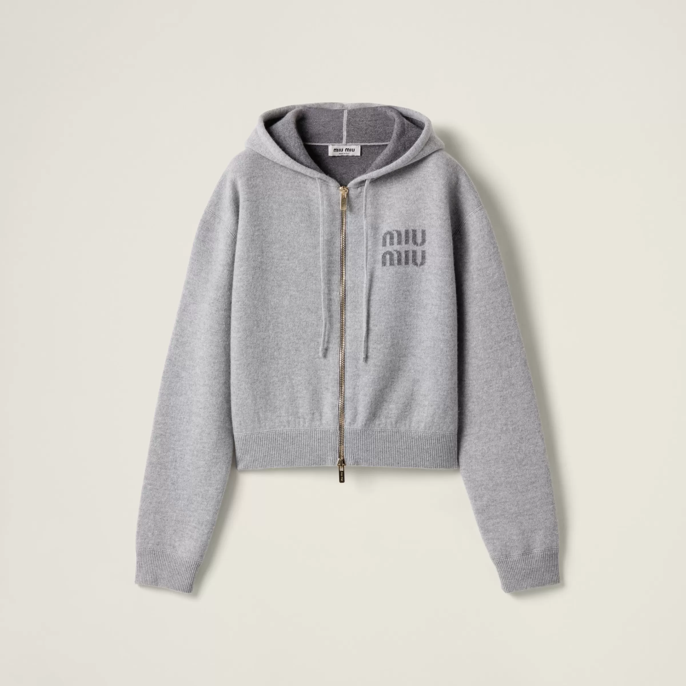 Double cashmere zipper hoodie cardigan>Miu Miu Hot