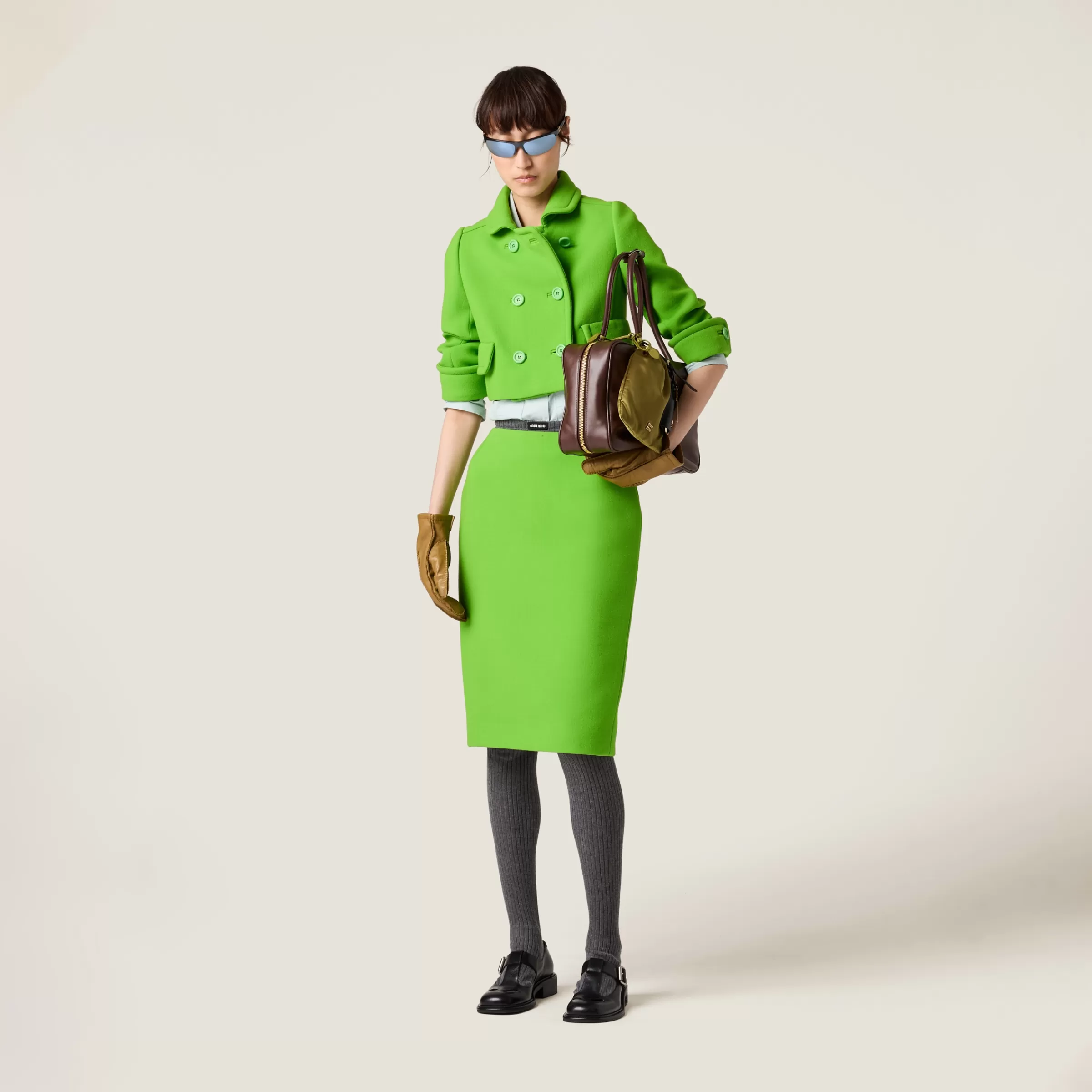 Double-breasted natté jacket>Miu Miu Store