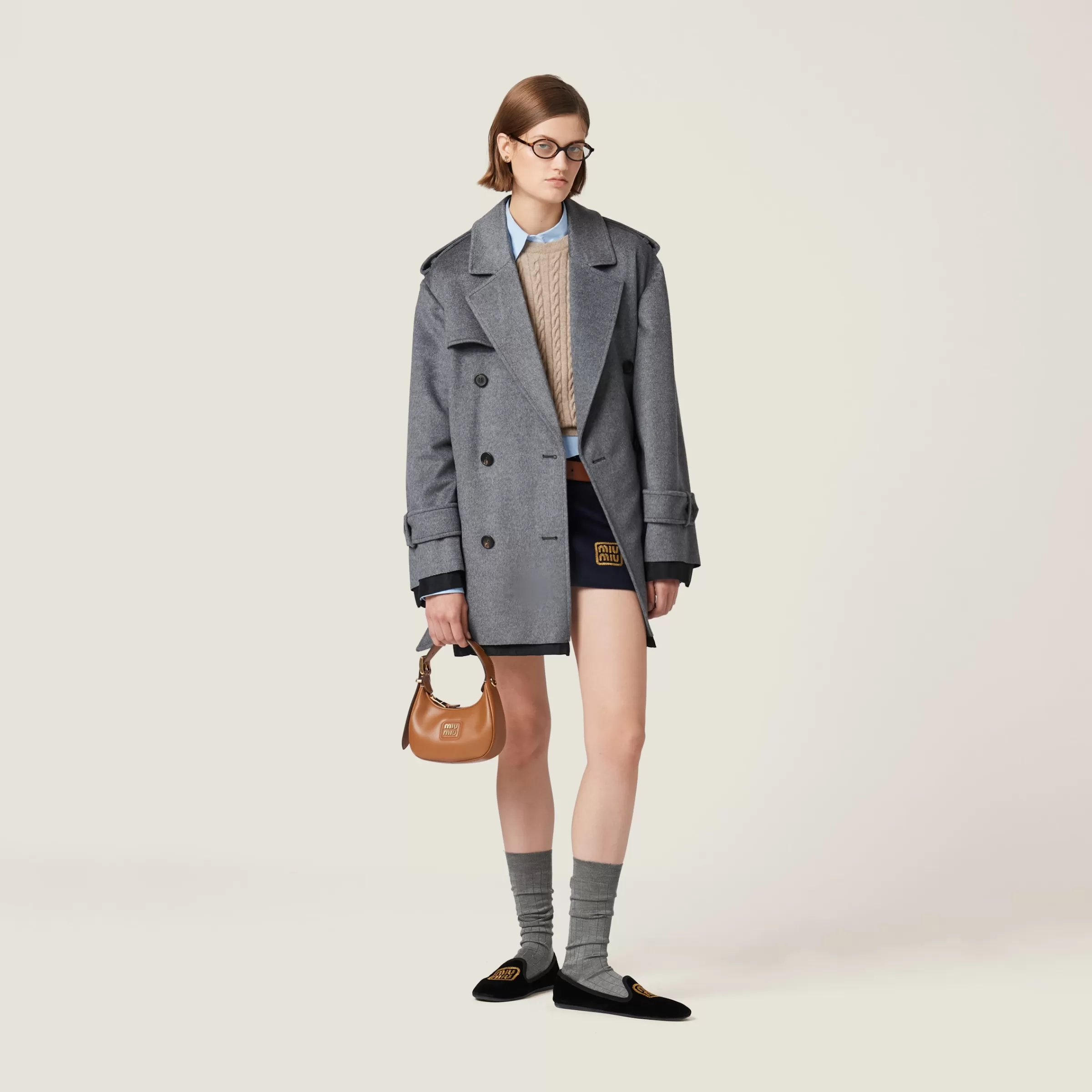 Double-breasted velour coat>Miu Miu Cheap