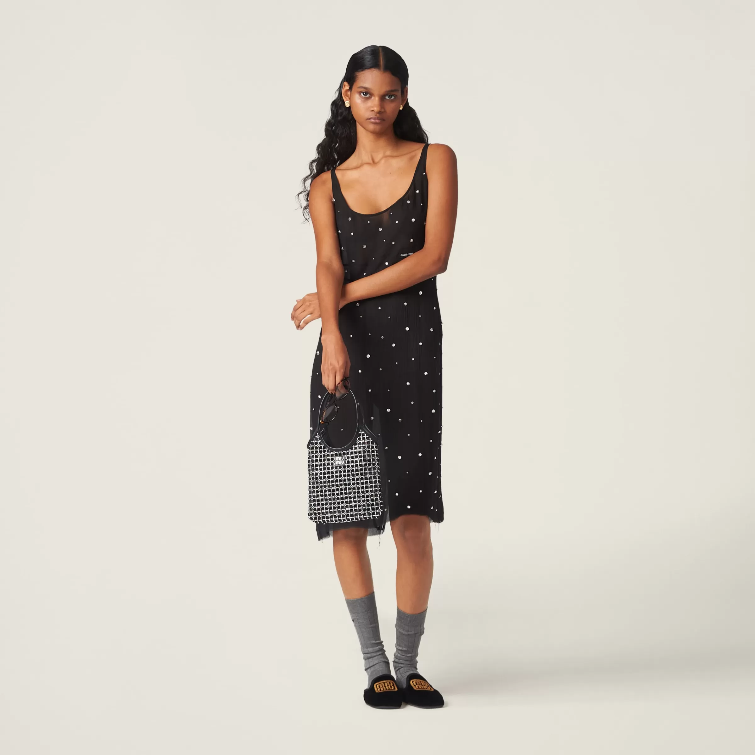 Embroidered chiffon dress>Miu Miu Cheap