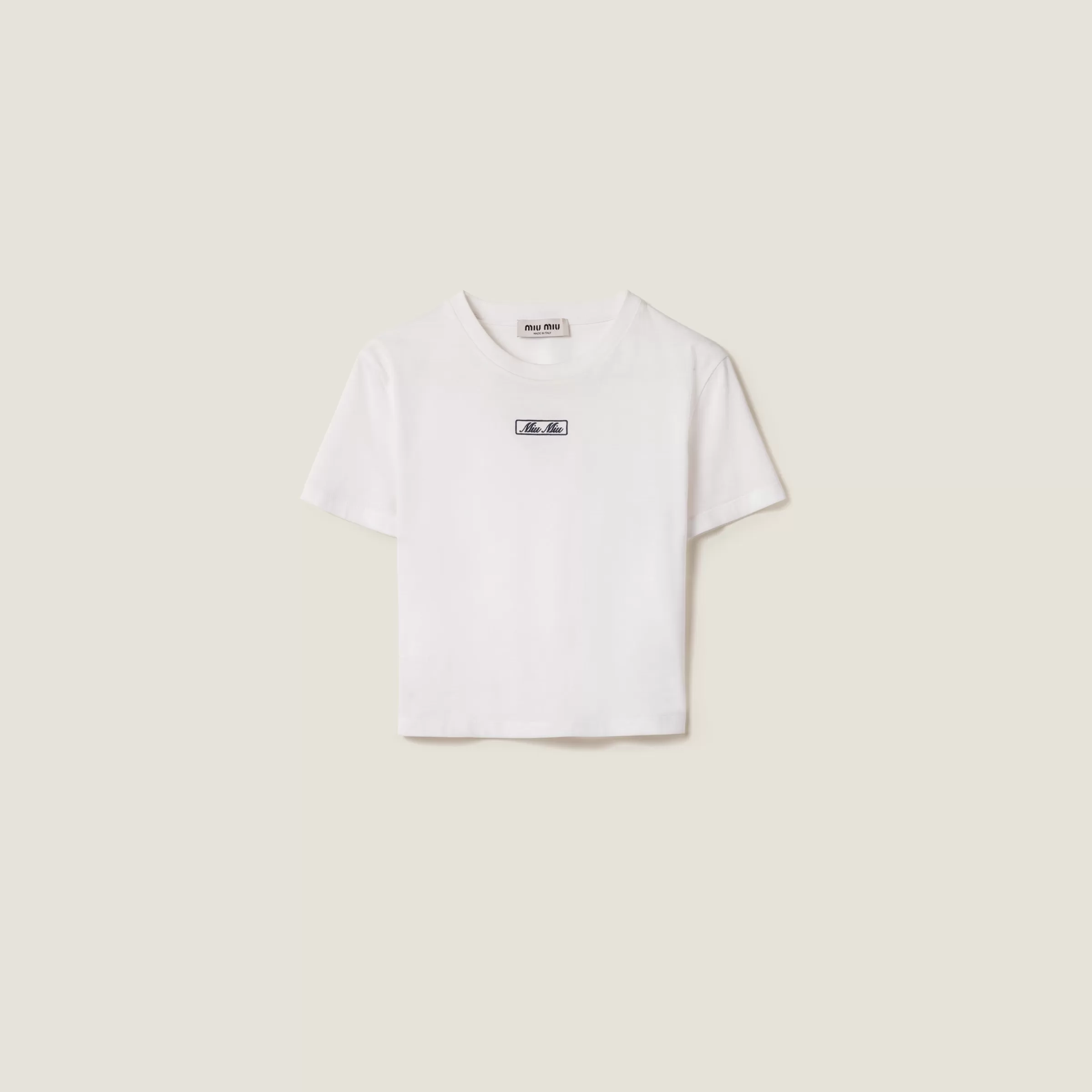 Embroidered cotton jersey T-shirt>Miu Miu Online