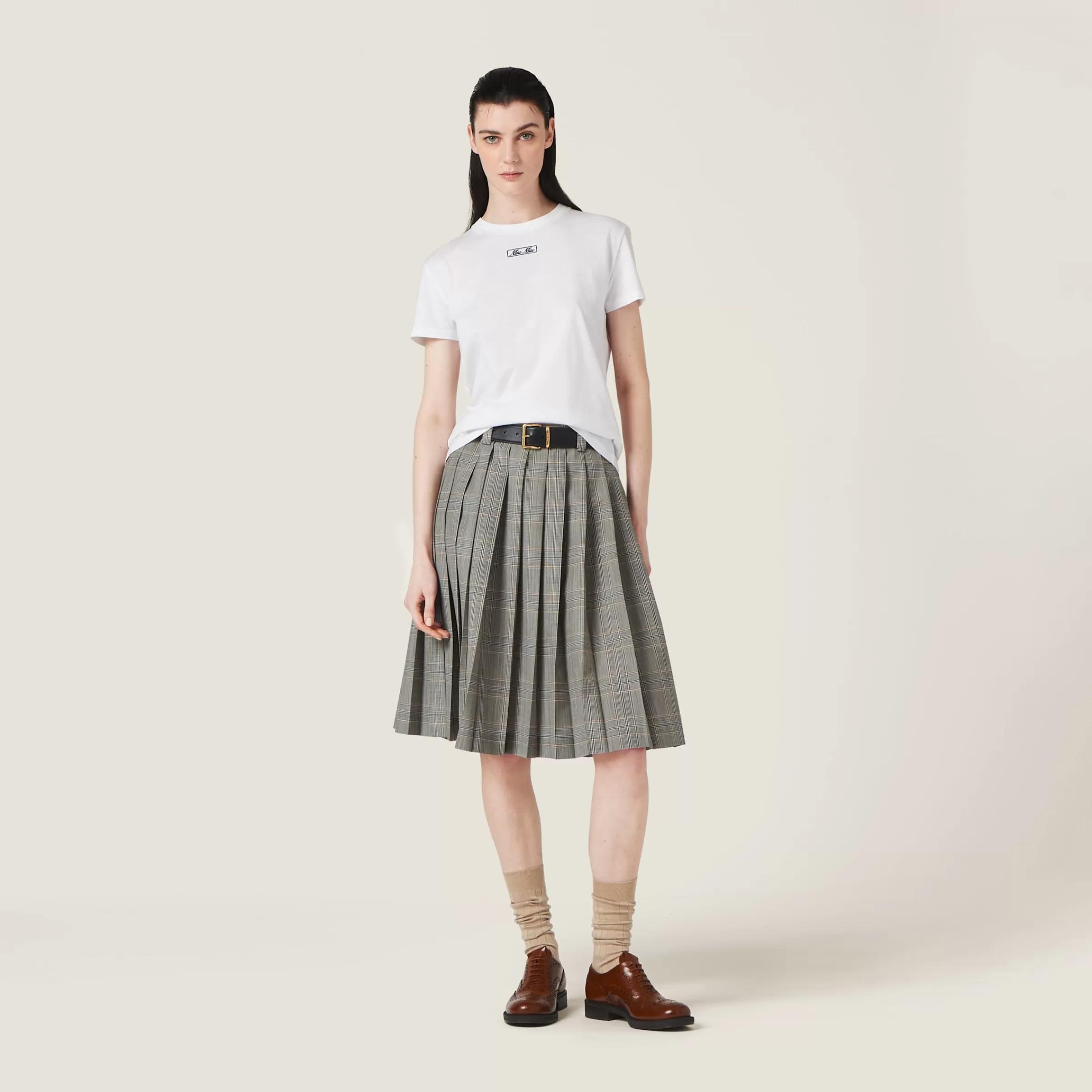 Embroidered cotton jersey T-shirt>Miu Miu Cheap