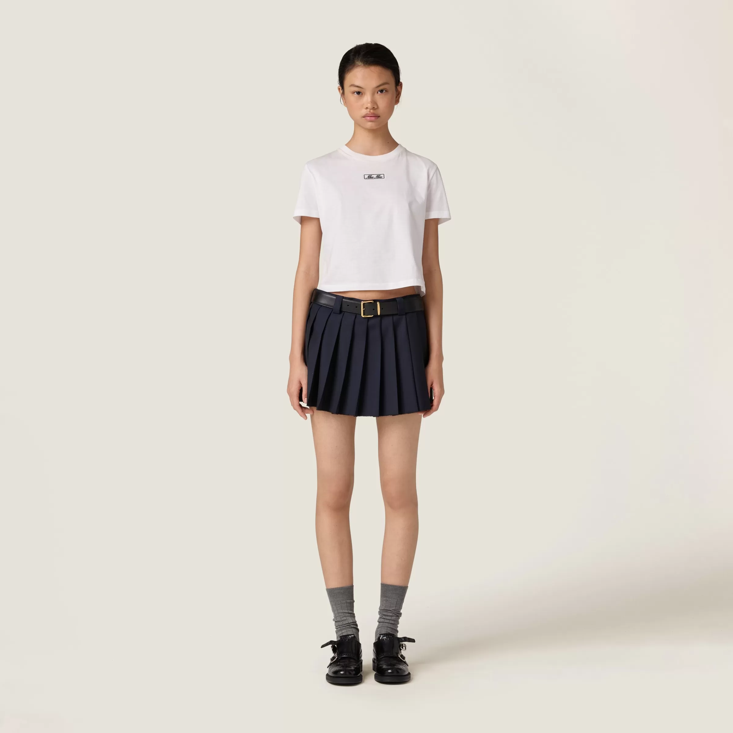 Embroidered cotton jersey T-shirt>Miu Miu Online