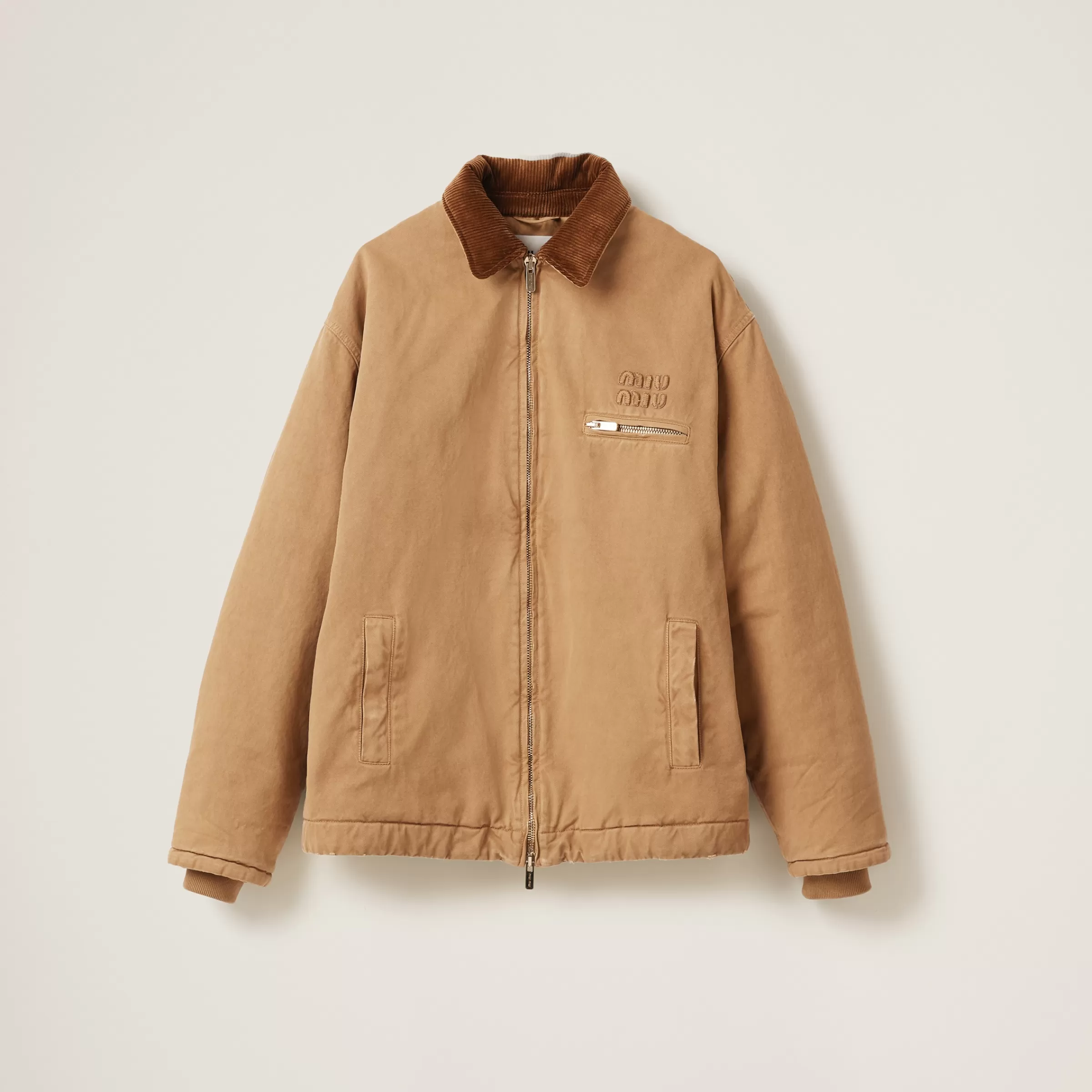 Embroidered garment-dyed gabardine blouson jacket>Miu Miu Fashion