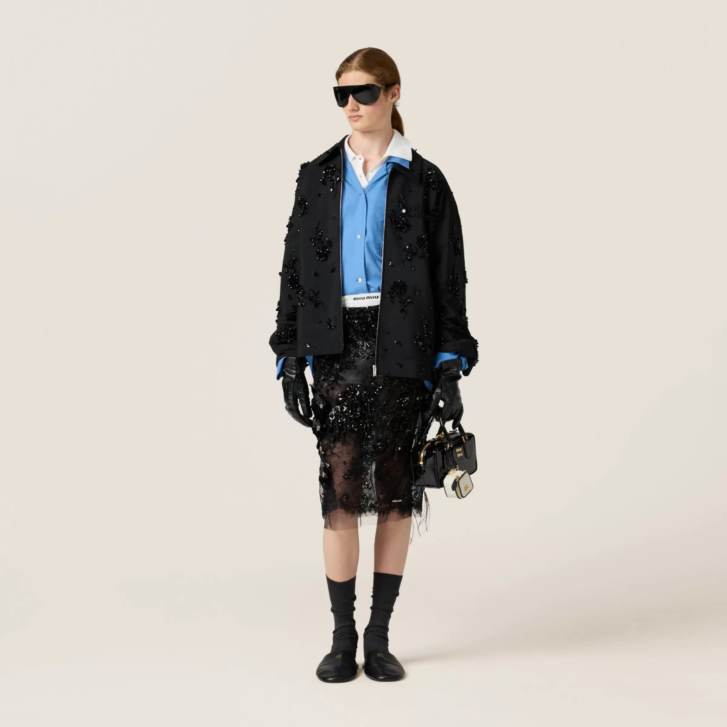 Embroidered kid mohair blouson jacket>Miu Miu Best Sale