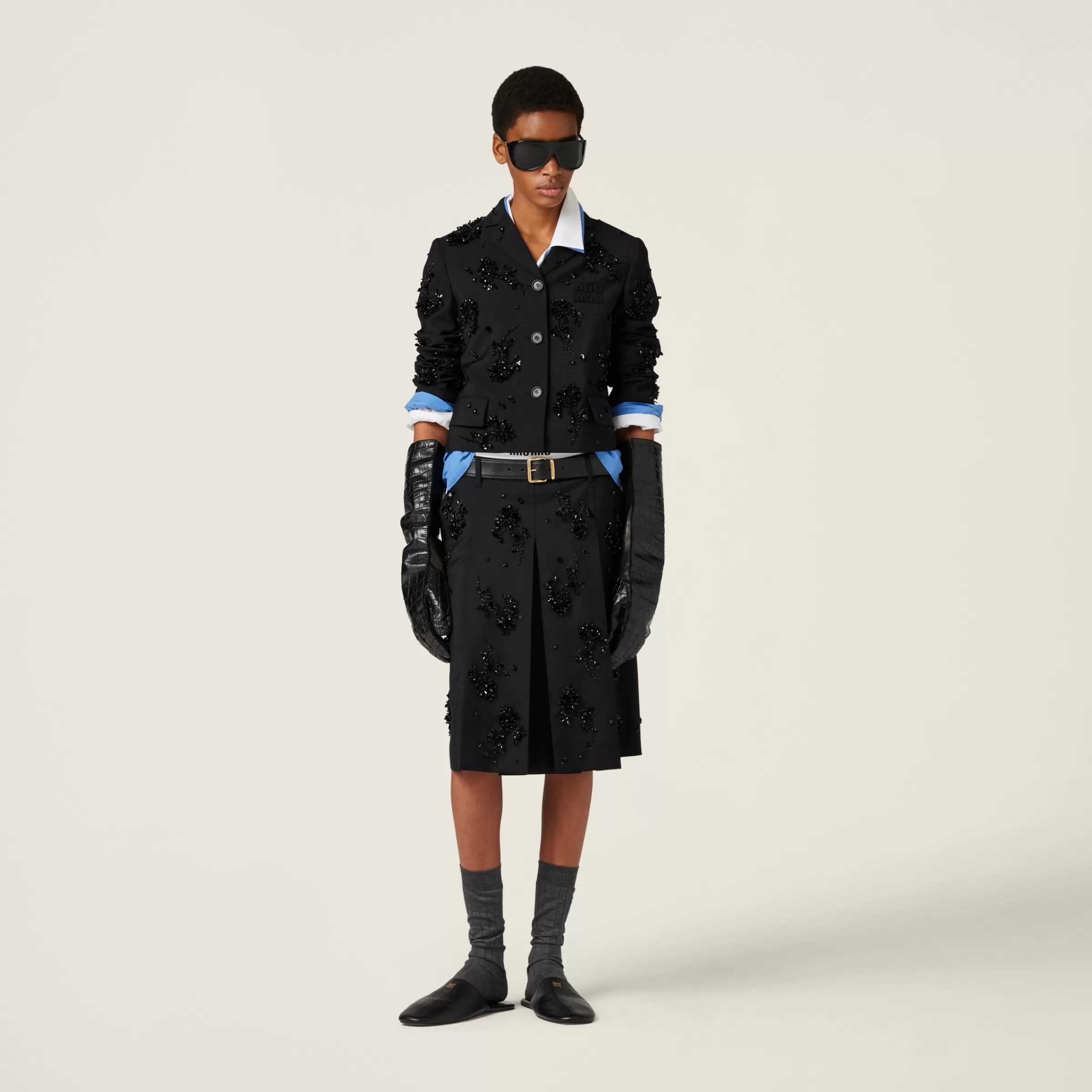 Embroidered kid mohair skirt>Miu Miu New