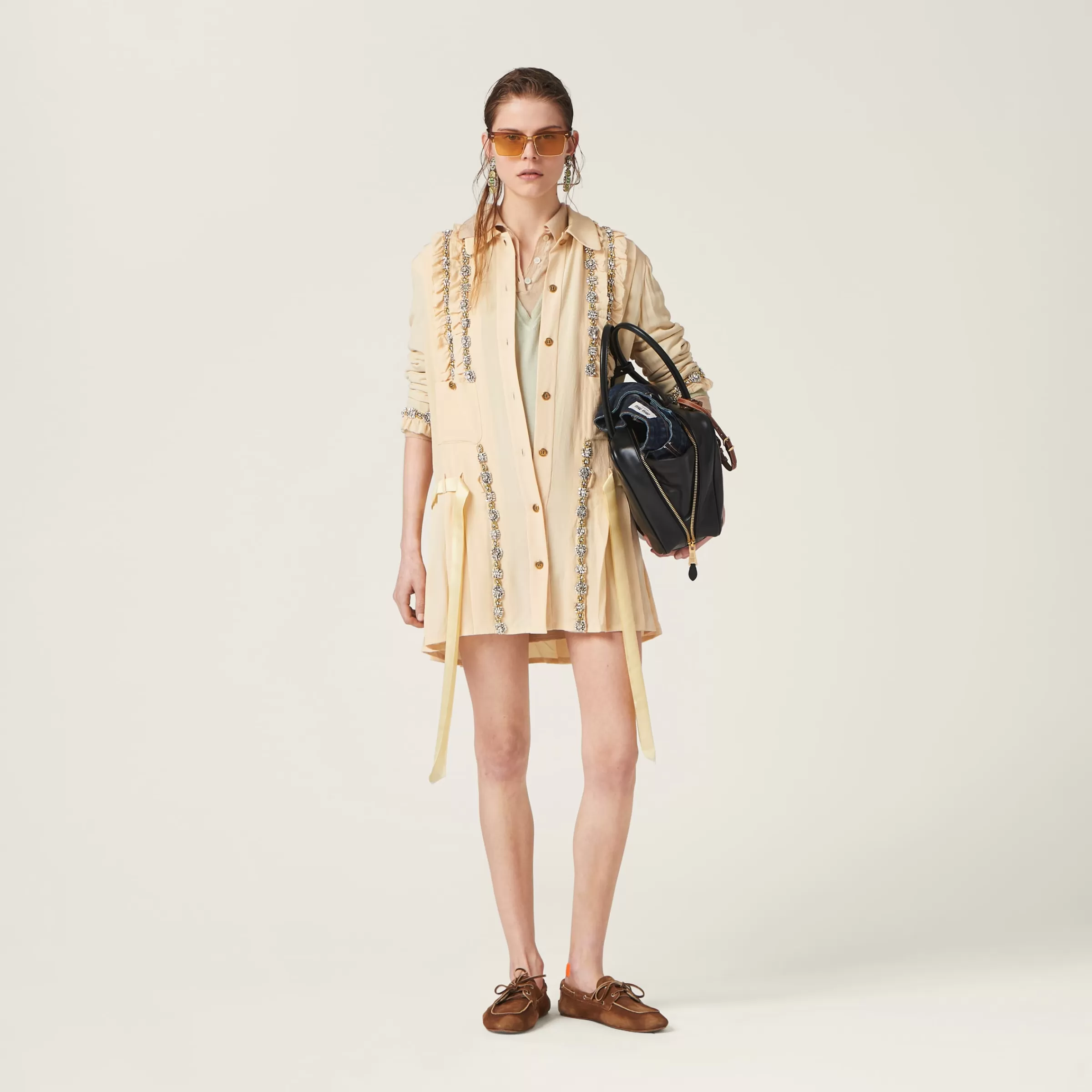Embroidered marocain mini-dress>Miu Miu Fashion