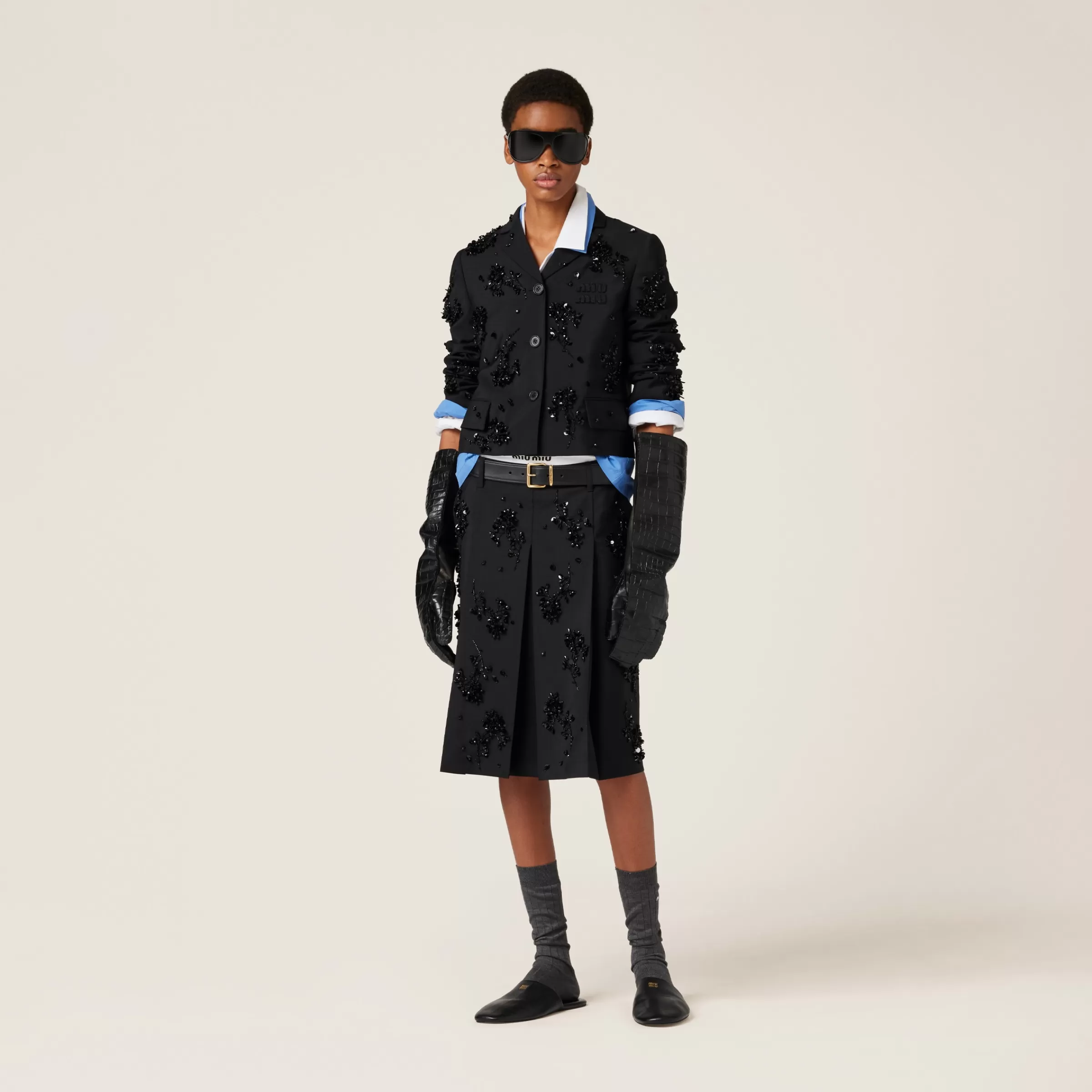 Embroidered single-breasted kid mohair jacket>Miu Miu Discount
