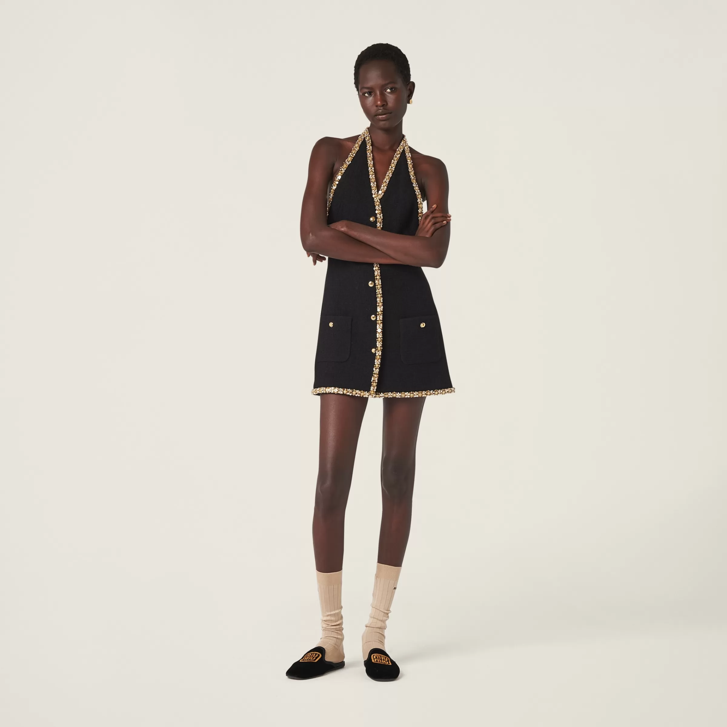 Embroidered tweed mini-dress>Miu Miu Cheap