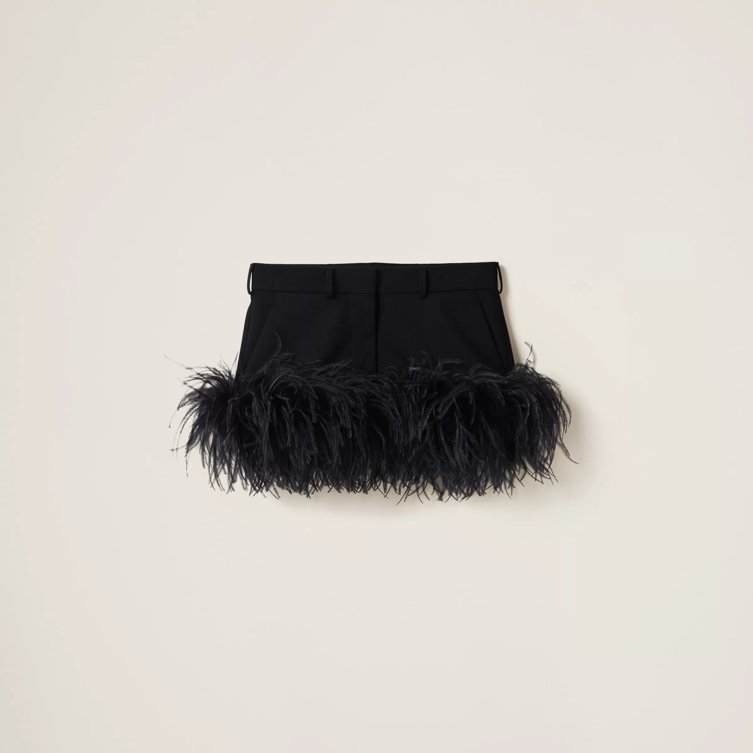 Feather-trimmed grain de poudre miniskirt>Miu Miu Hot
