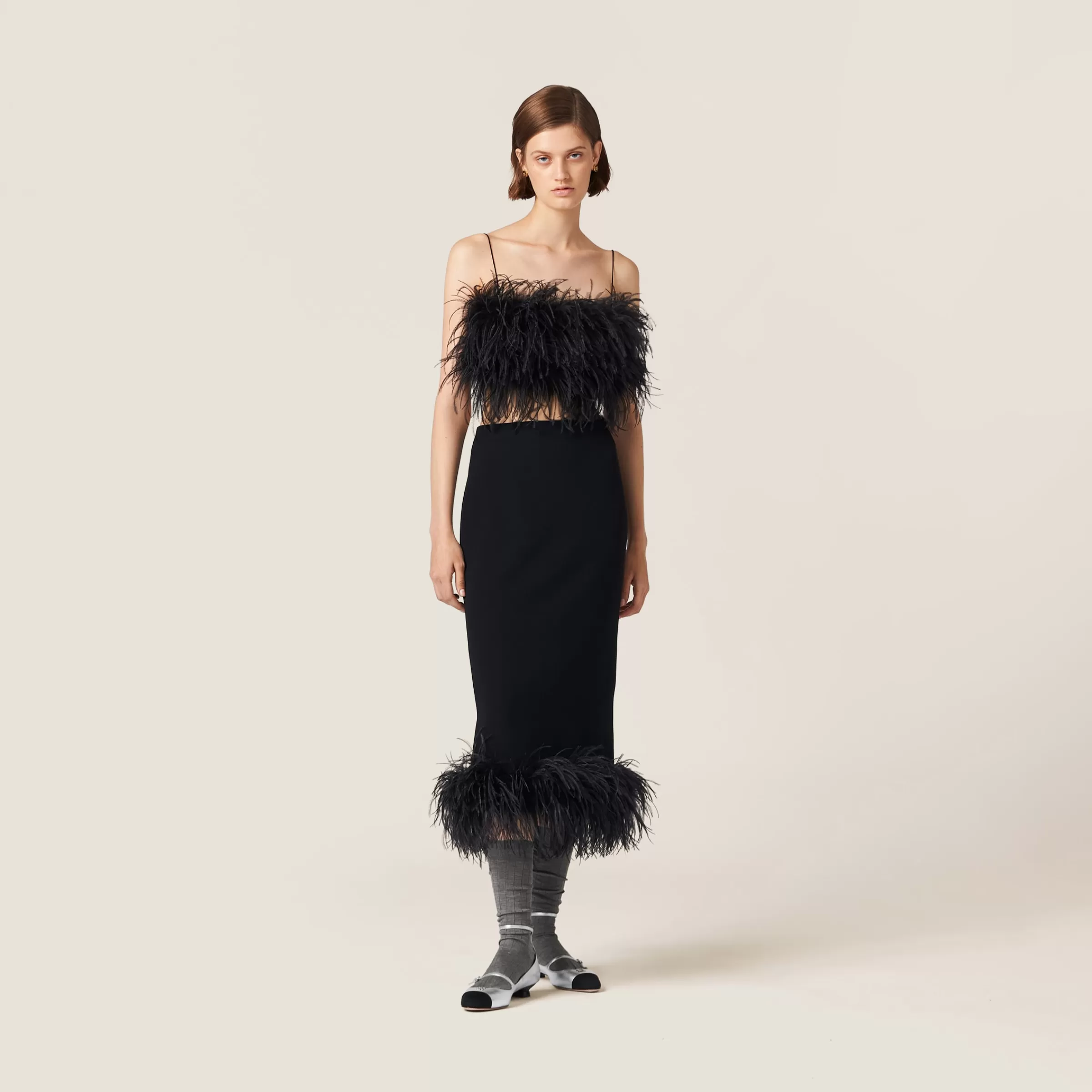 Feather-trimmed grain de poudre top>Miu Miu Cheap
