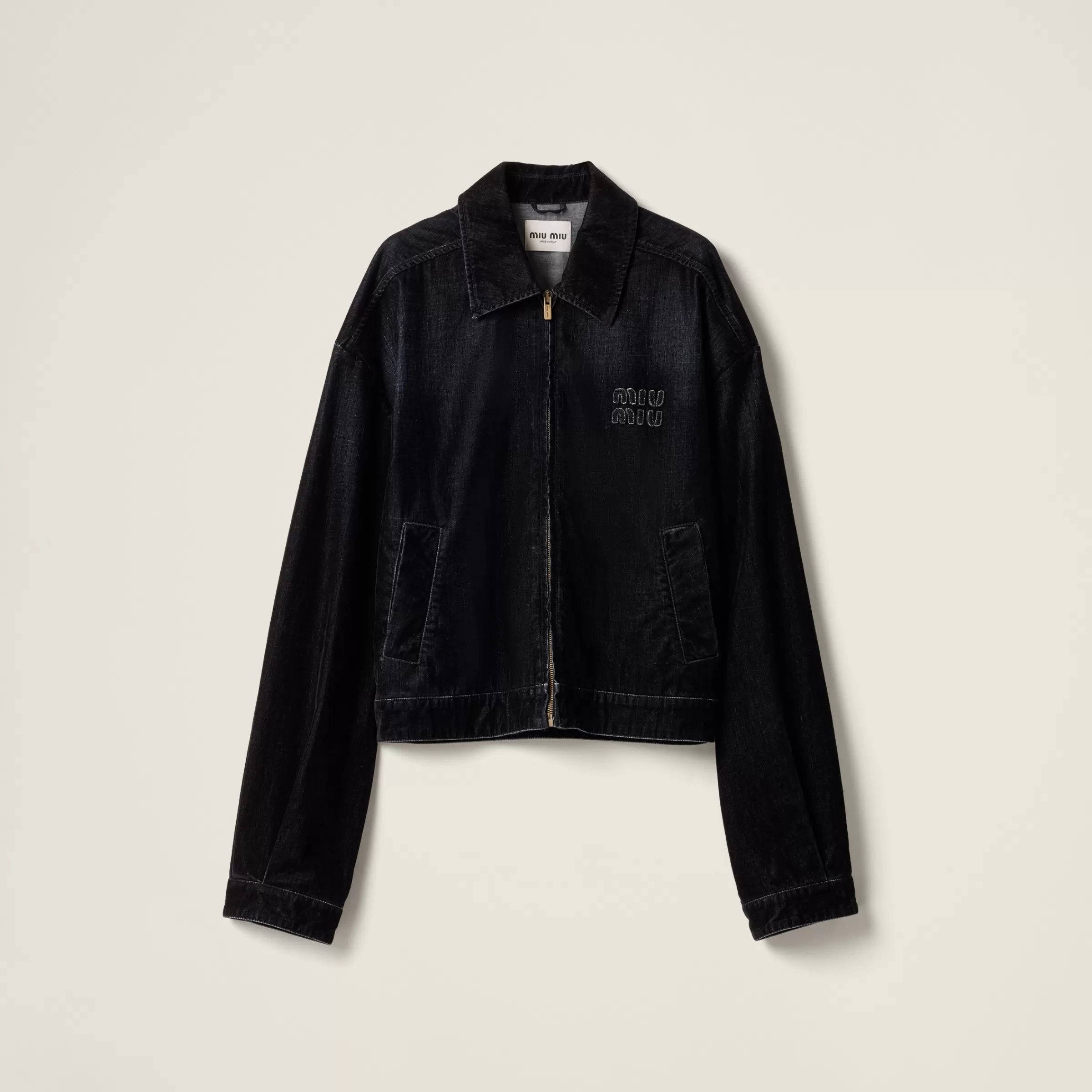 Flocked chambray blouson jacket>Miu Miu Online