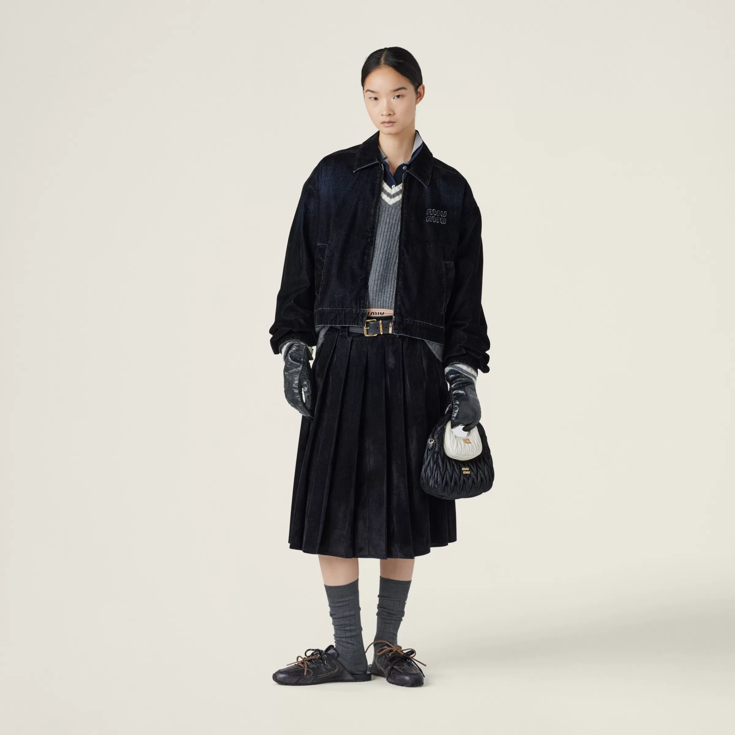 Flocked chambray blouson jacket>Miu Miu Online