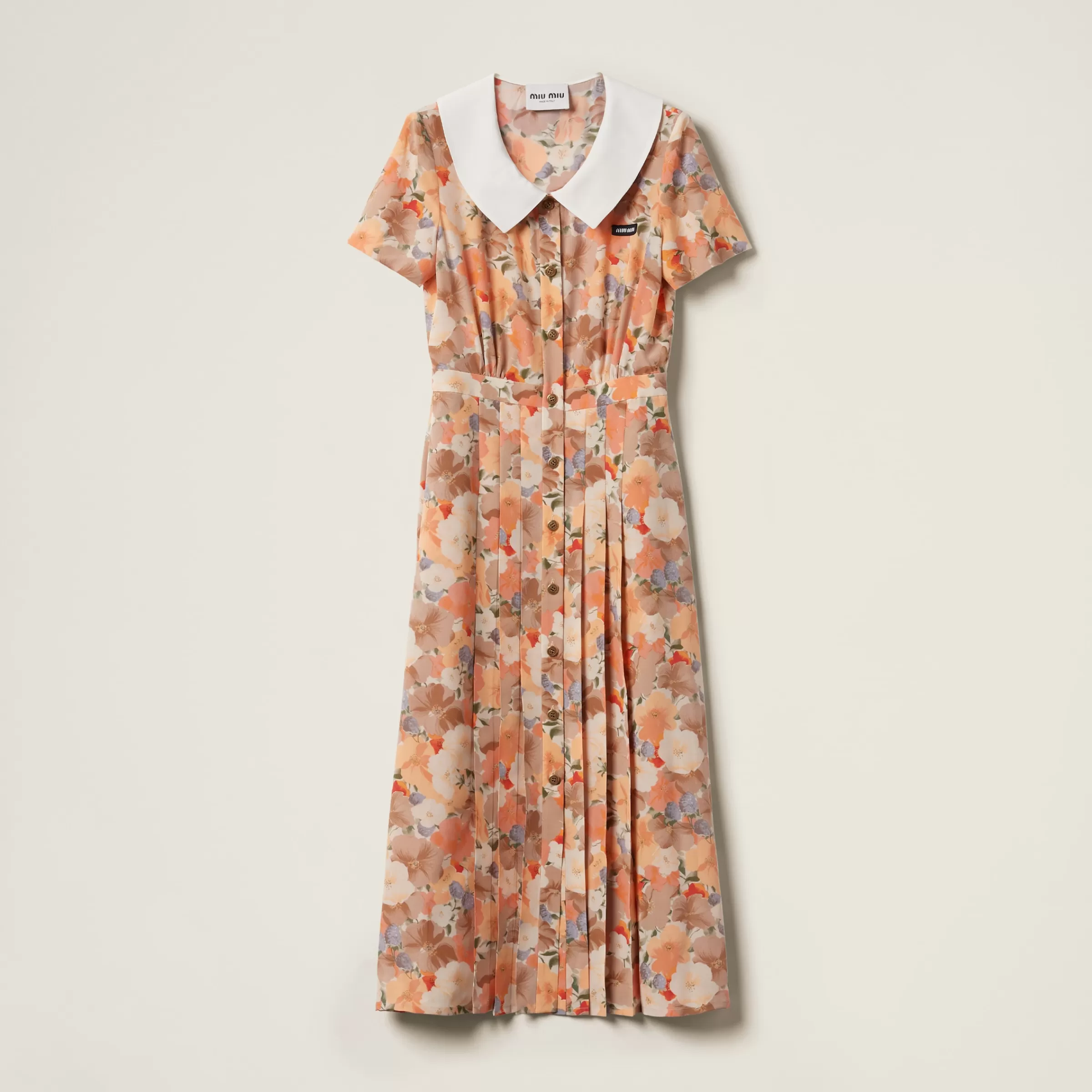 Floral print pleated marocain dress>Miu Miu Clearance