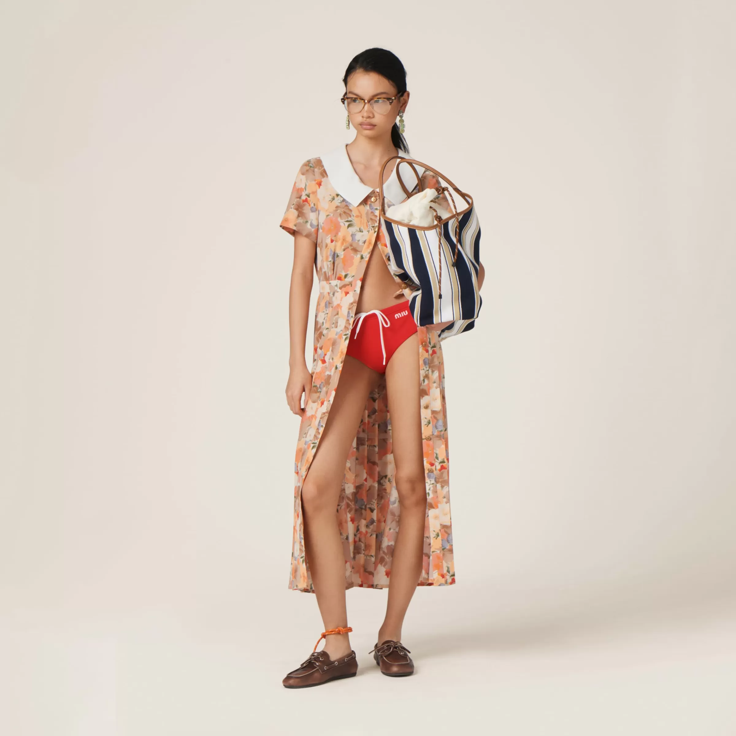 Floral print pleated marocain dress>Miu Miu Clearance