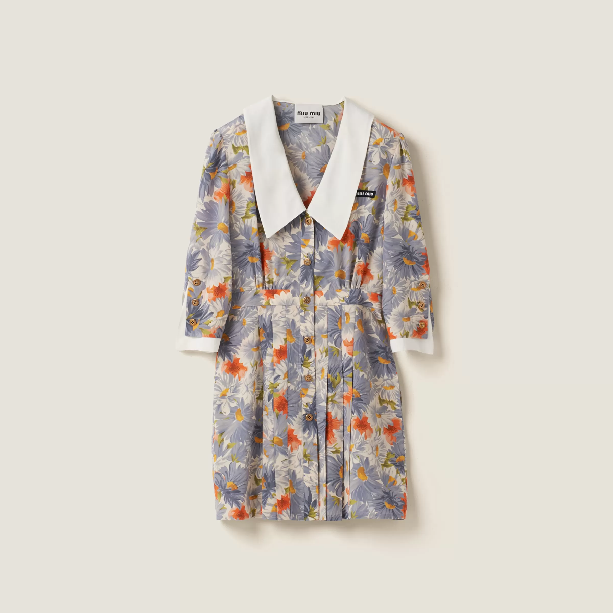 Floral print pleated marocain mini-dress>Miu Miu Hot