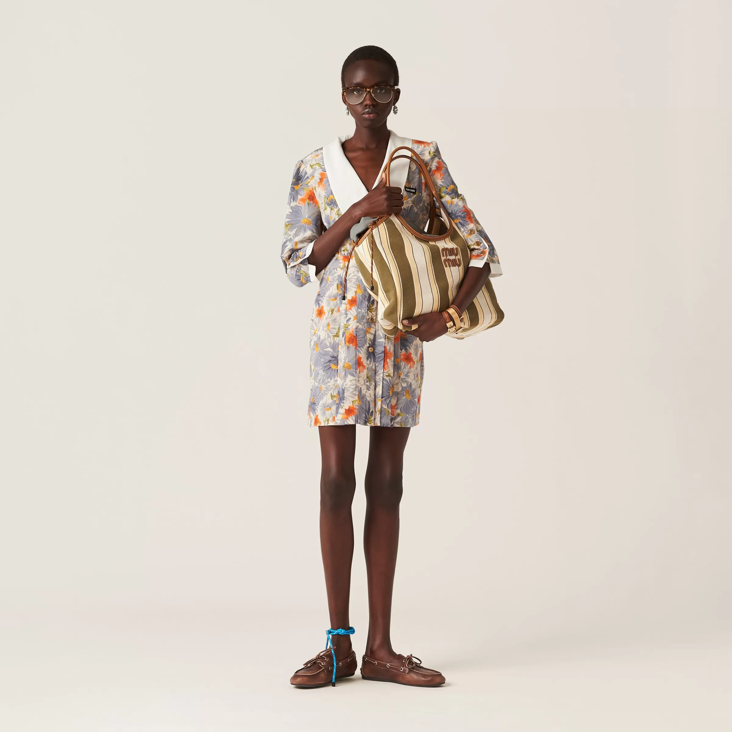 Floral print pleated marocain mini-dress>Miu Miu Hot