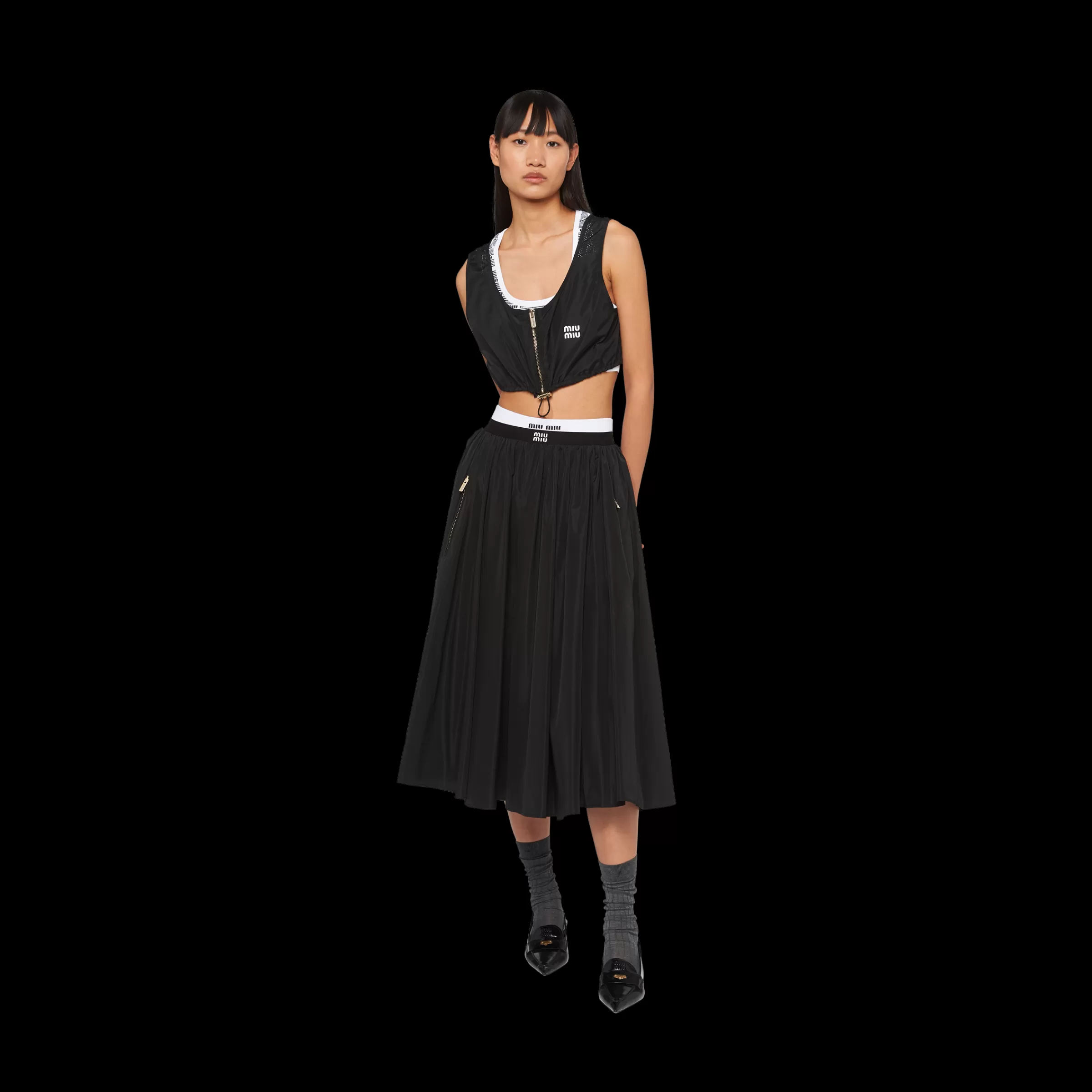 Full technical silk skirt>Miu Miu Discount