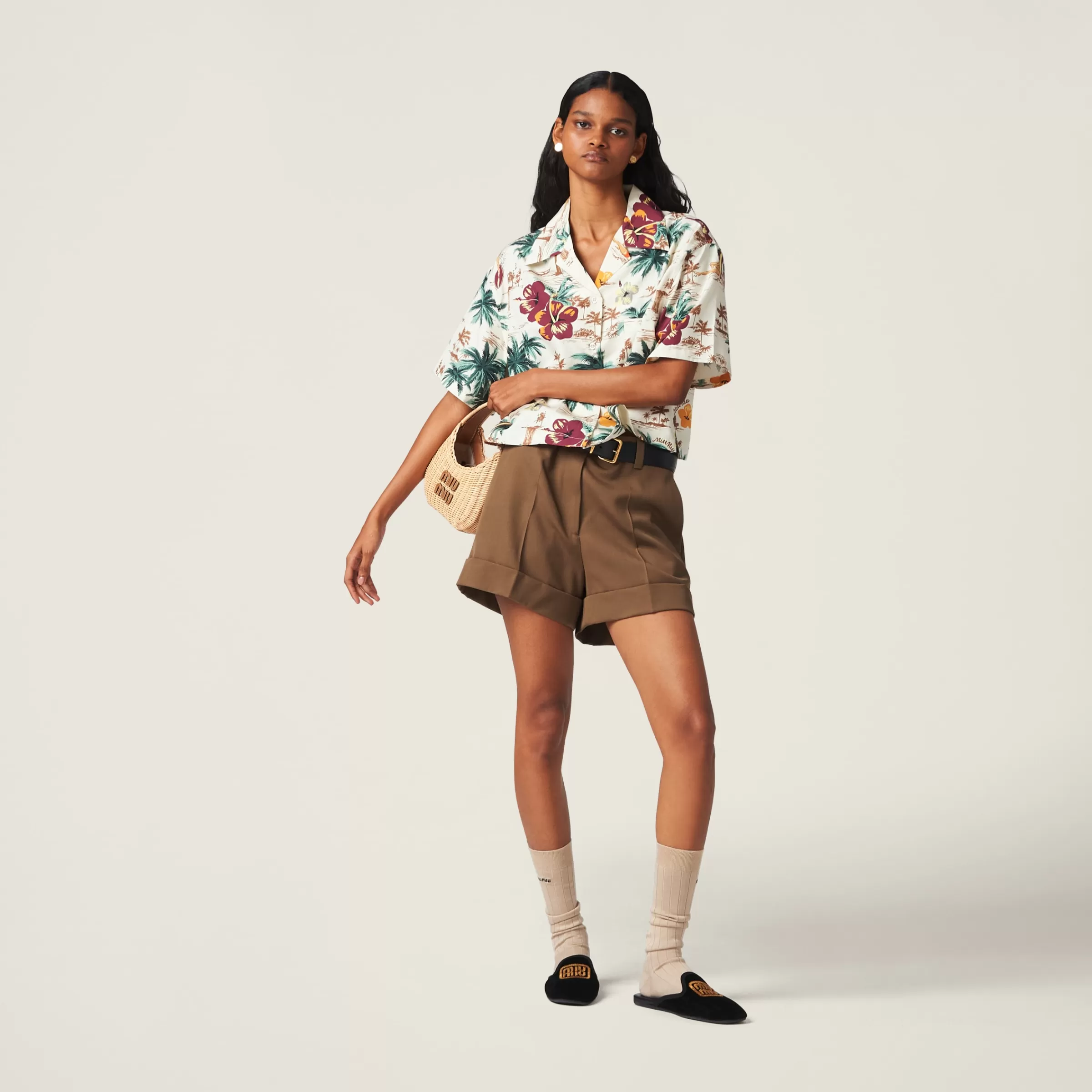 Gabardine Bermudas>Miu Miu Cheap