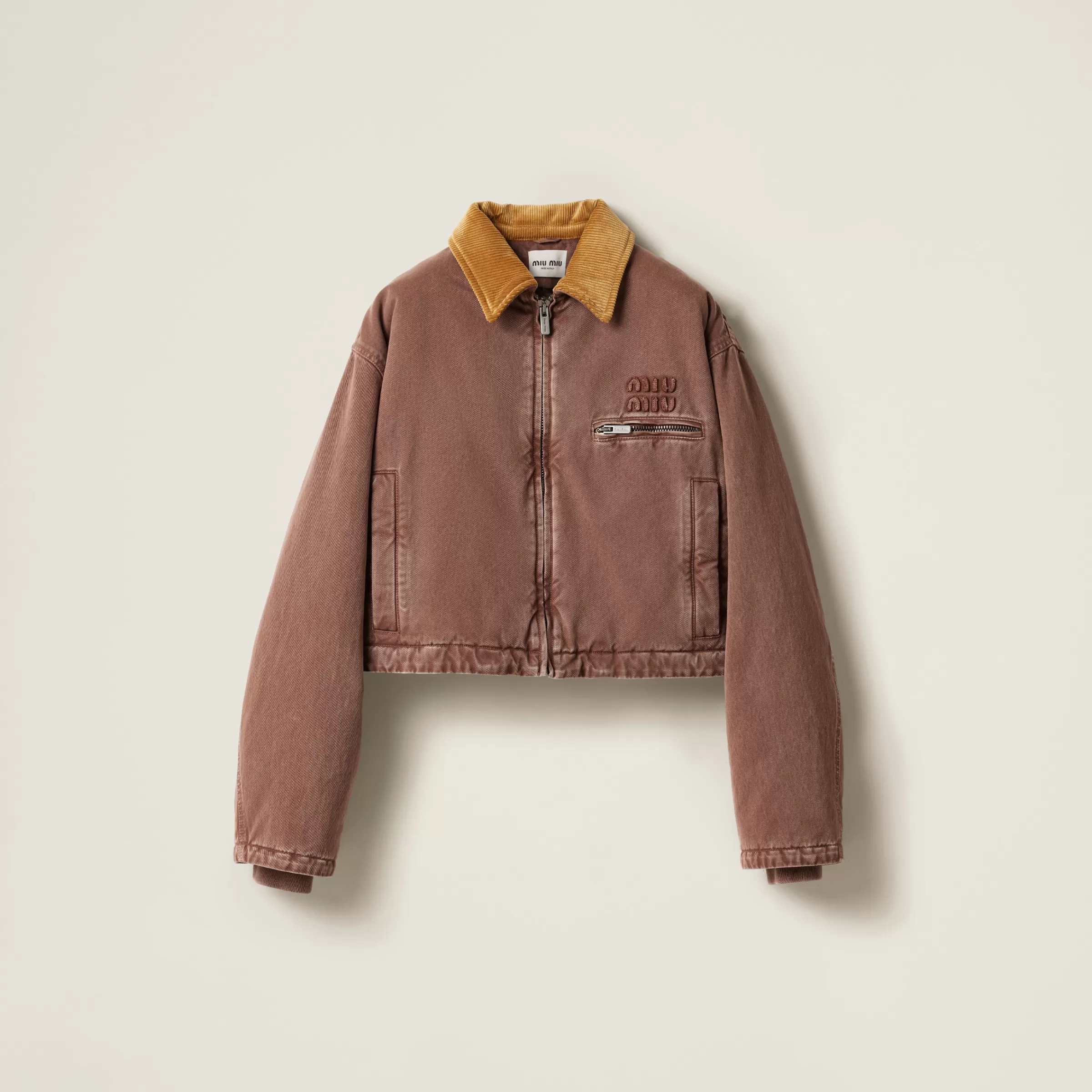 Gabardine blouson jacket with velvet collar>Miu Miu Cheap