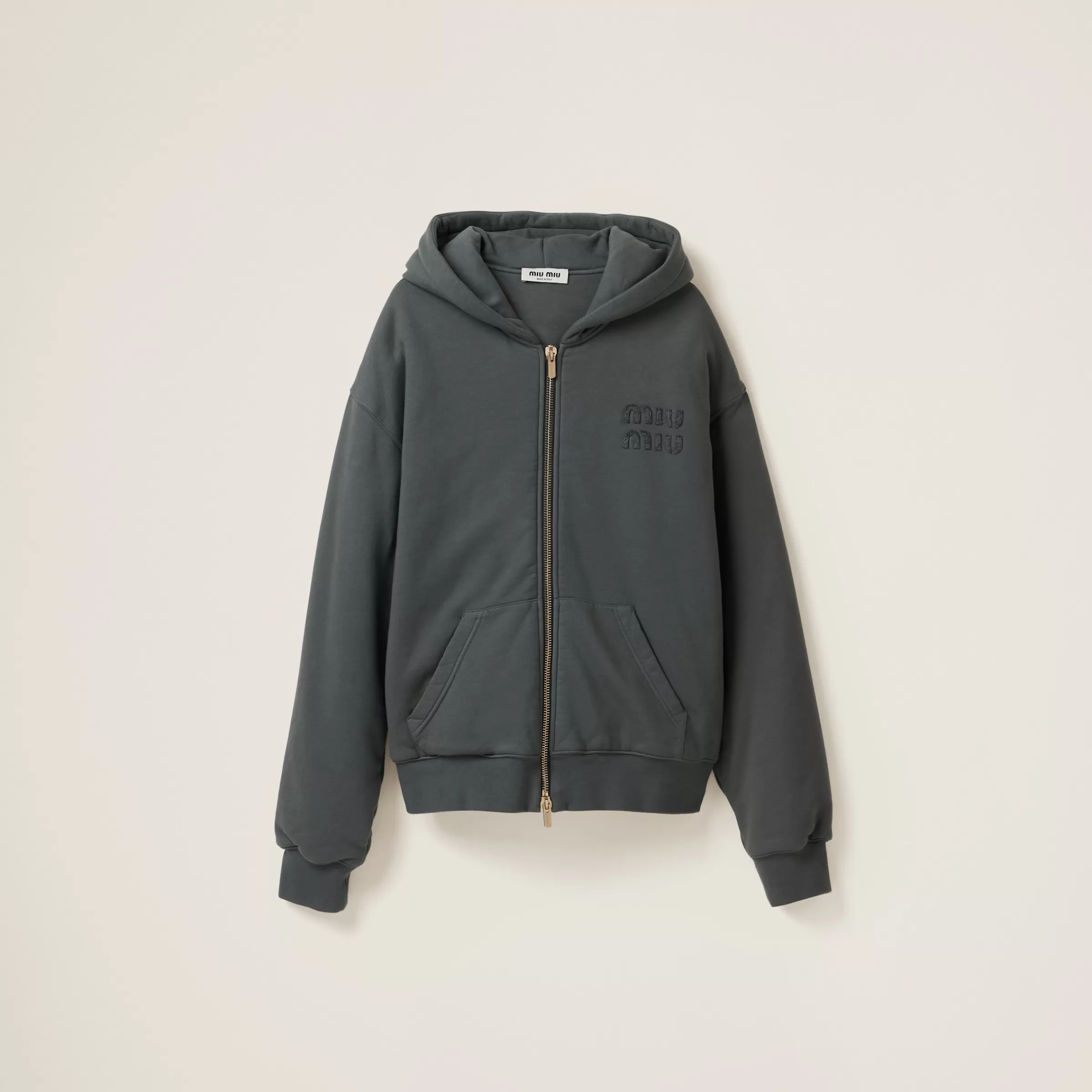 Garment dyed cotton fleece hoodie>Miu Miu New
