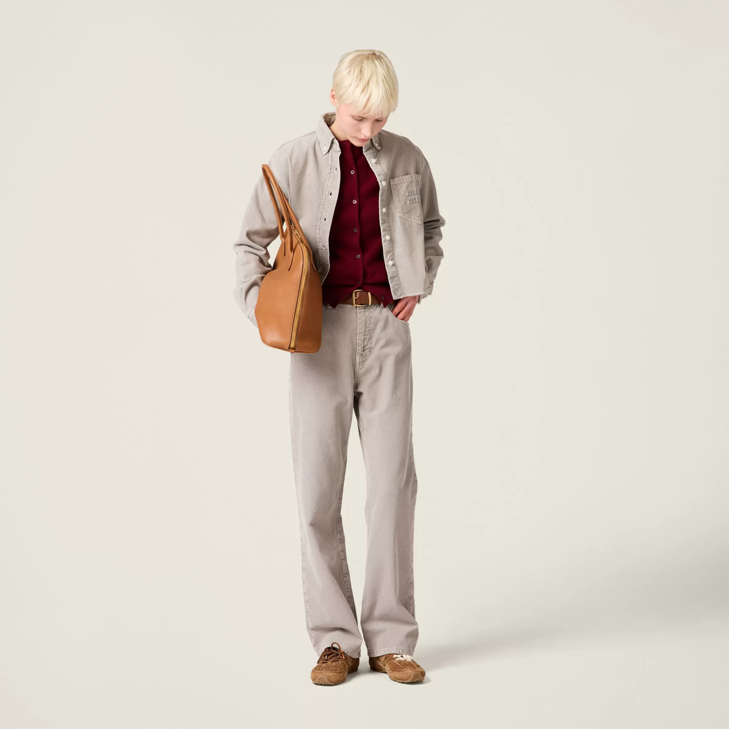 Garment-dyed corduroy shirt>Miu Miu Fashion