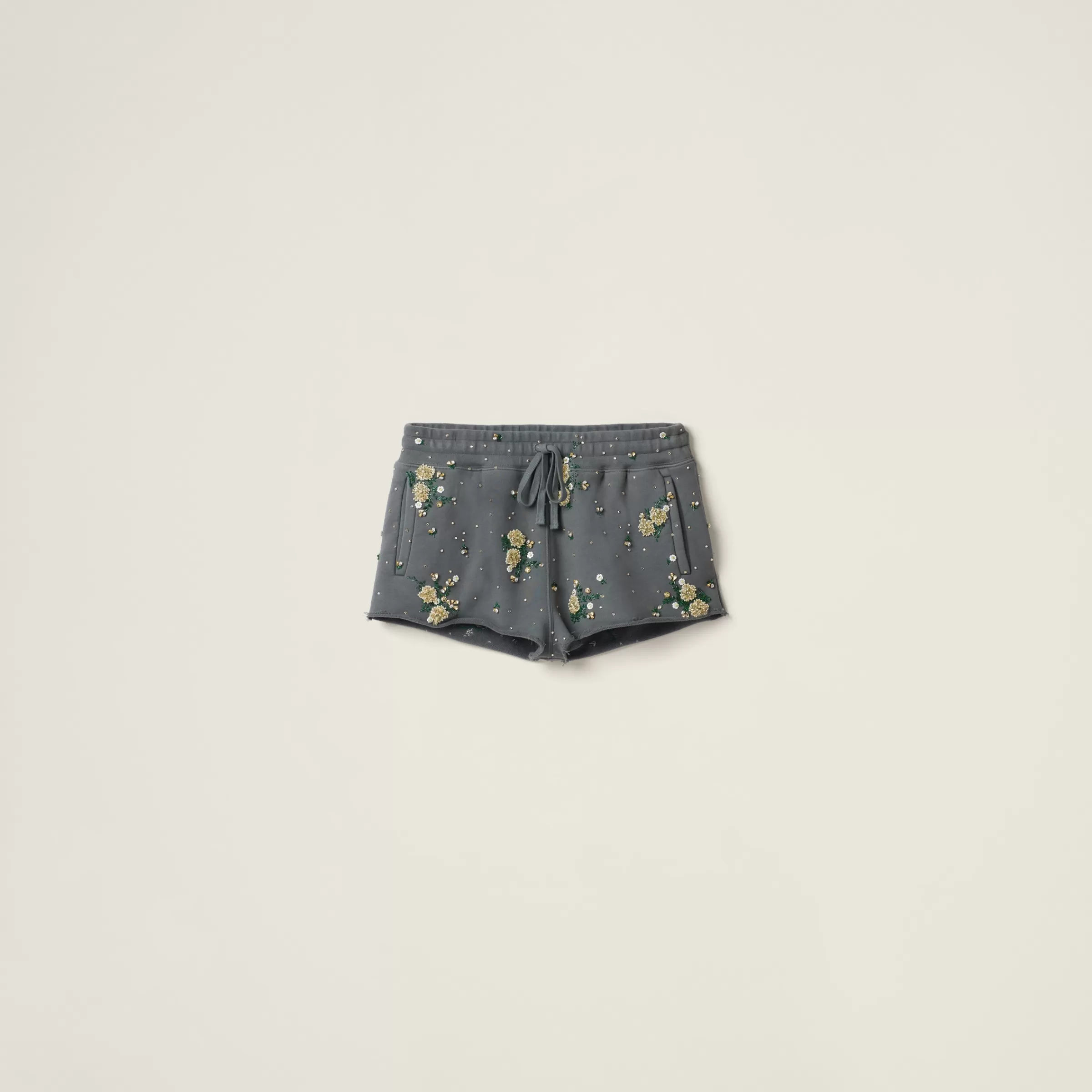 Garment-dyed cotton fleece shorts with embroidered logo>Miu Miu Best