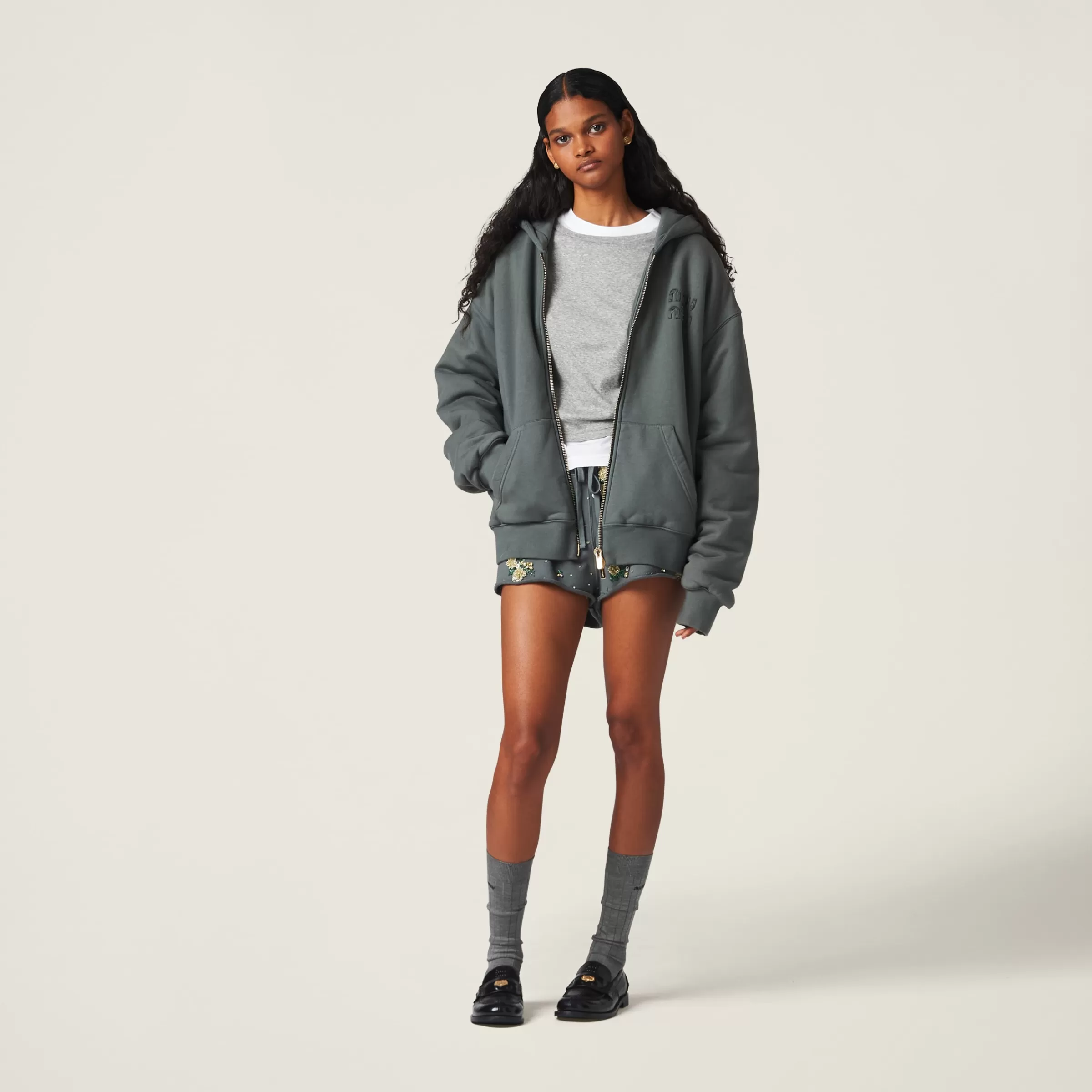 Garment-dyed cotton fleece shorts with embroidered logo>Miu Miu Best