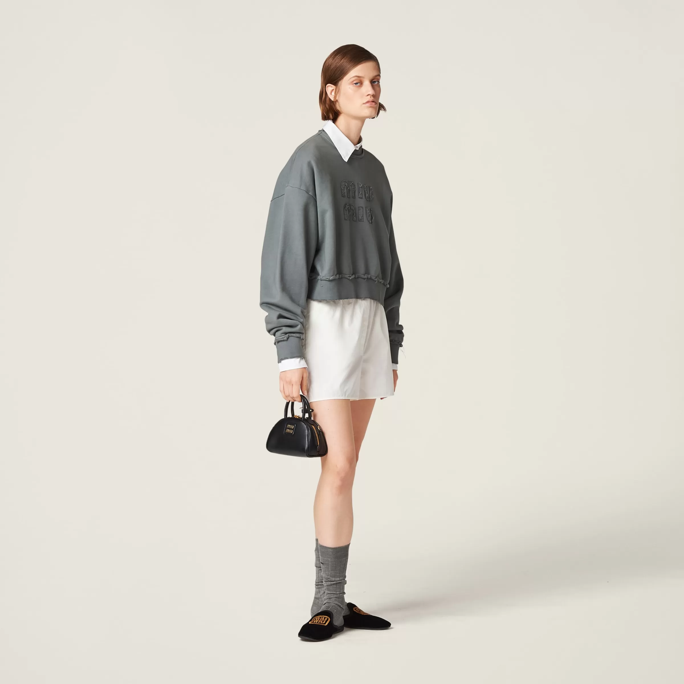Garment-dyed cotton fleece sweatshirt>Miu Miu Best Sale