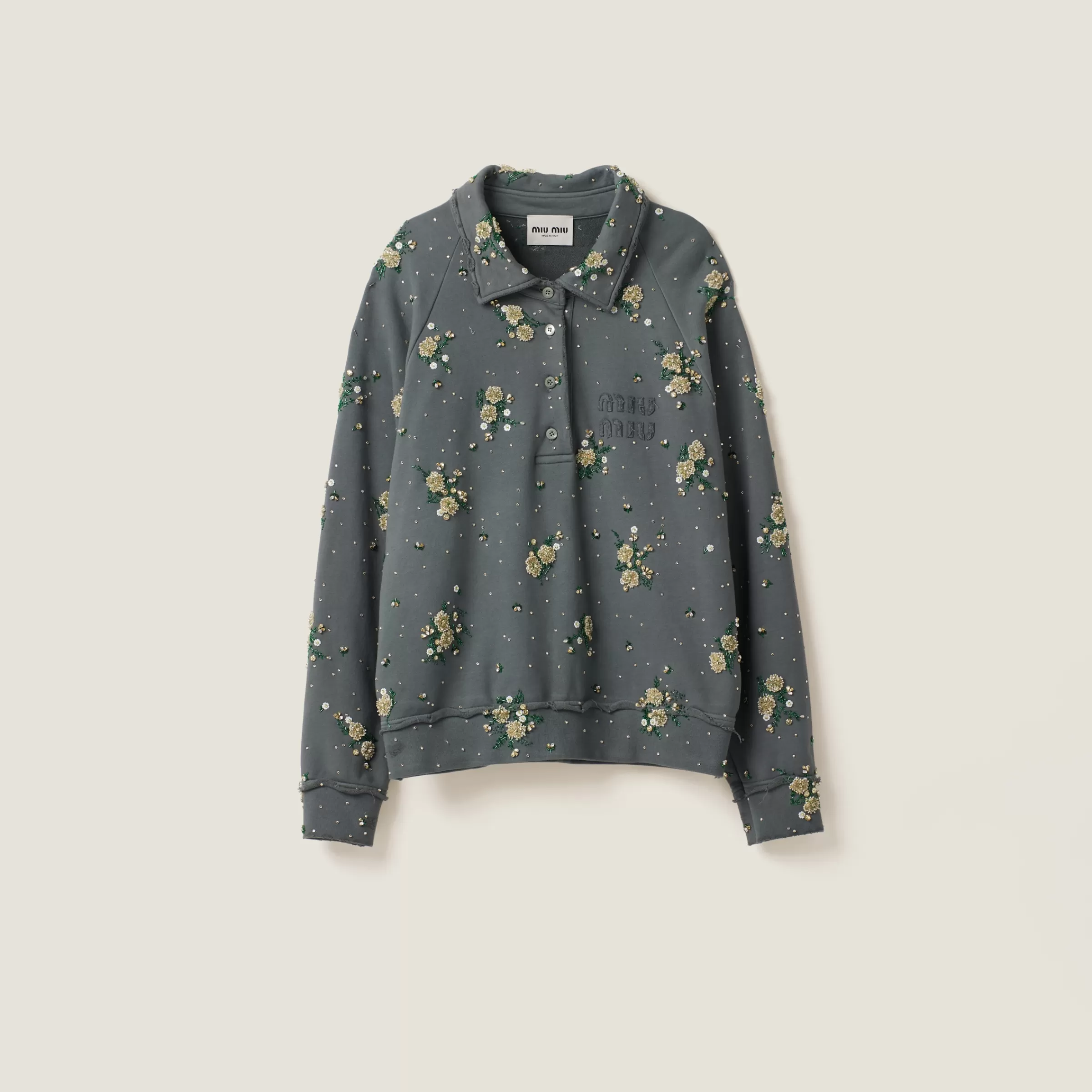 Garment-dyed cotton fleece sweatshirt with embroidered logo>Miu Miu Online