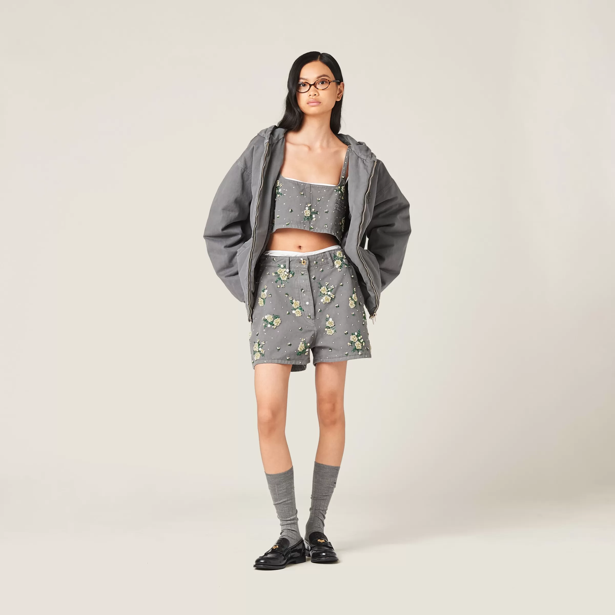 Garment-dyed gabardine Bermudas>Miu Miu Online