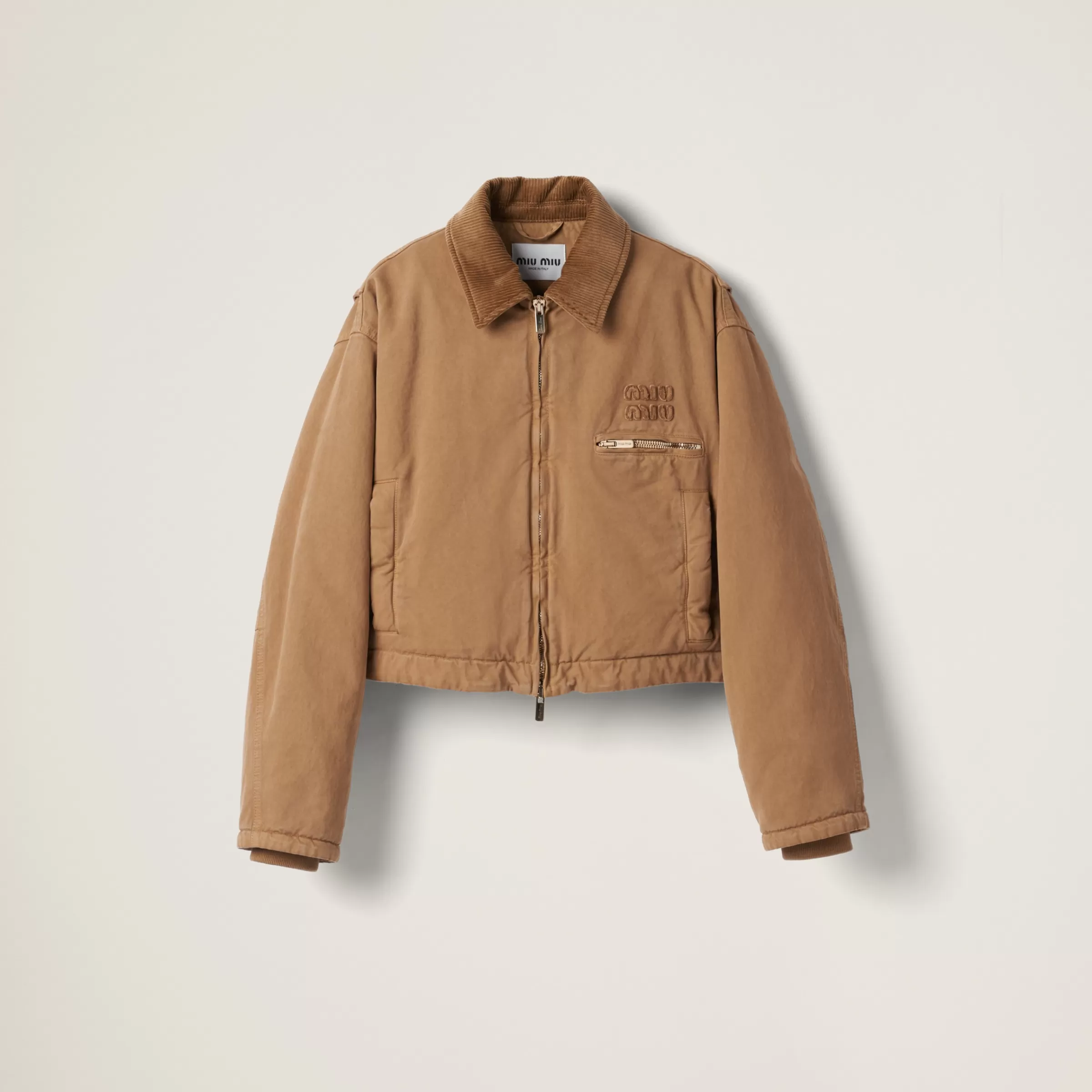 Garment-dyed gabardine blouson jacket>Miu Miu Shop