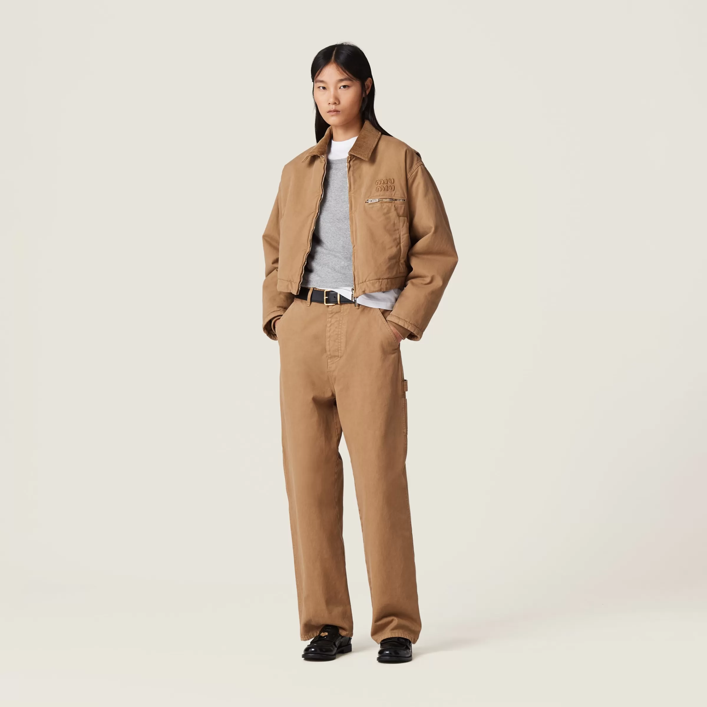 Garment-dyed gabardine blouson jacket>Miu Miu Shop