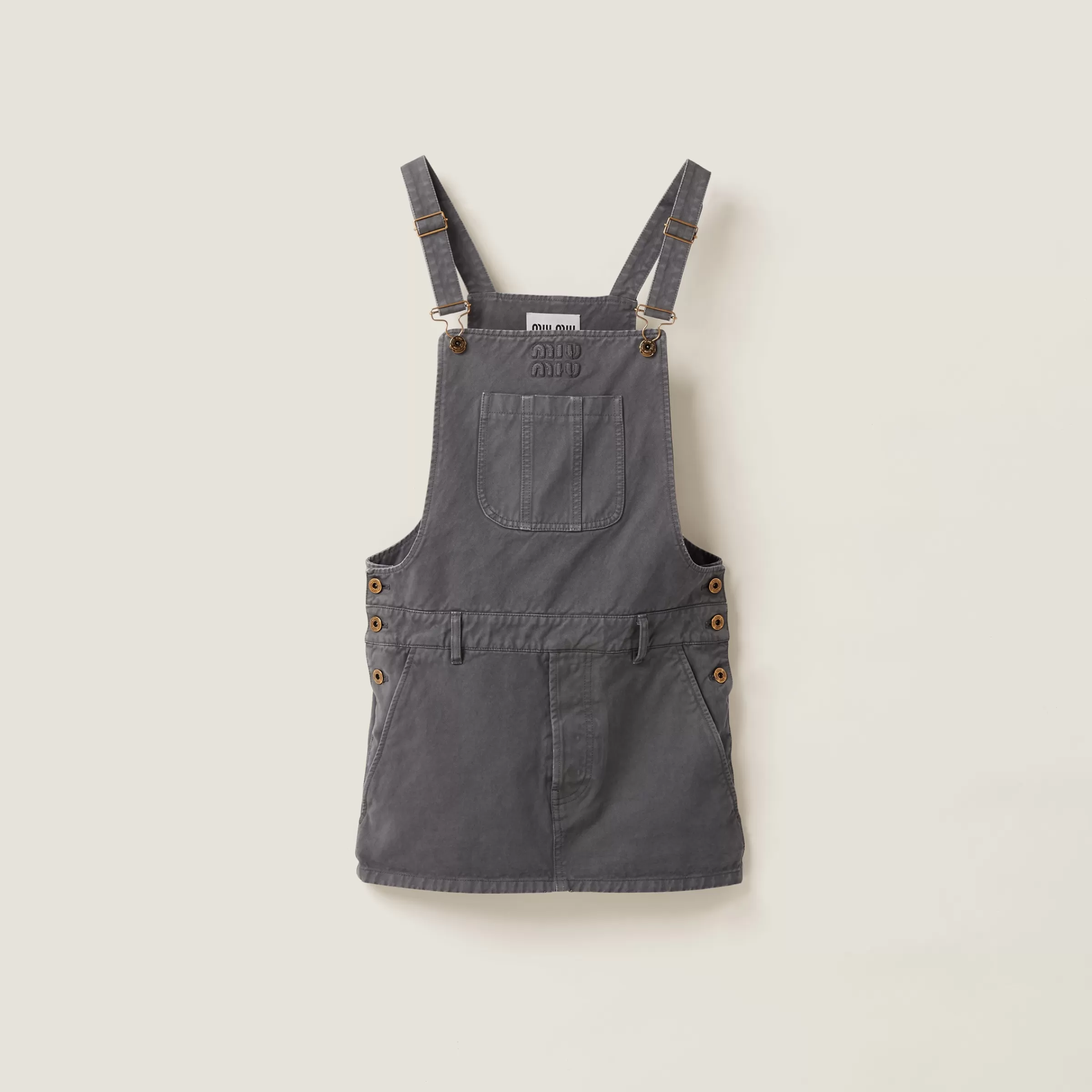Garment-dyed gabardine overall mini-dress>Miu Miu Best Sale