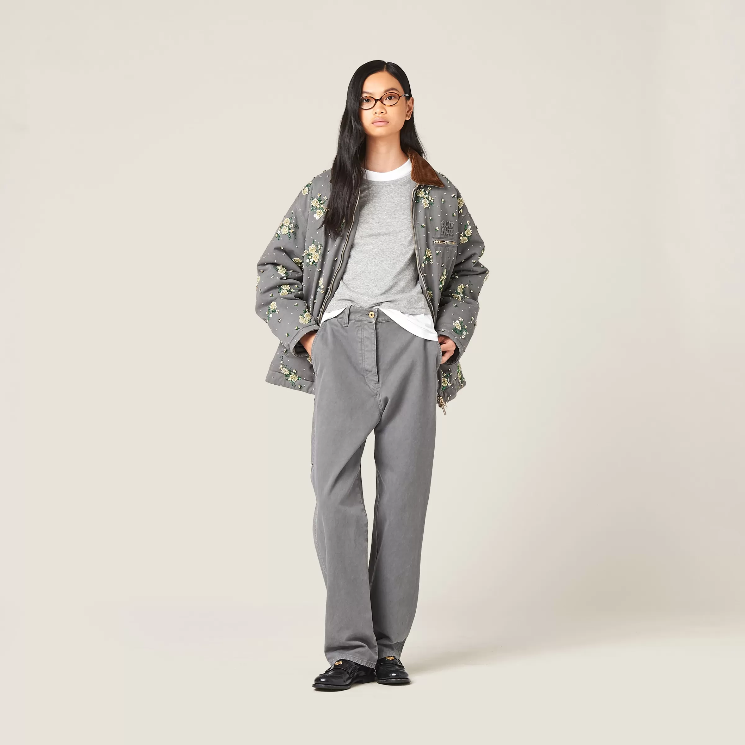 Garment-dyed gabardine pants>Miu Miu New
