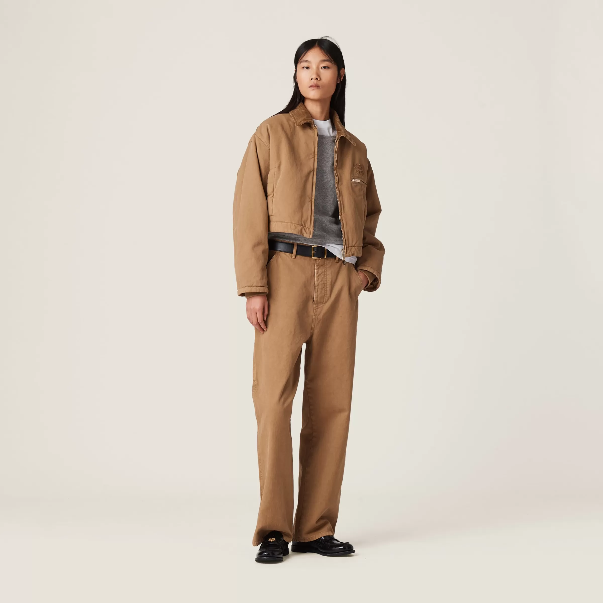 Garment-dyed gabardine pants>Miu Miu New