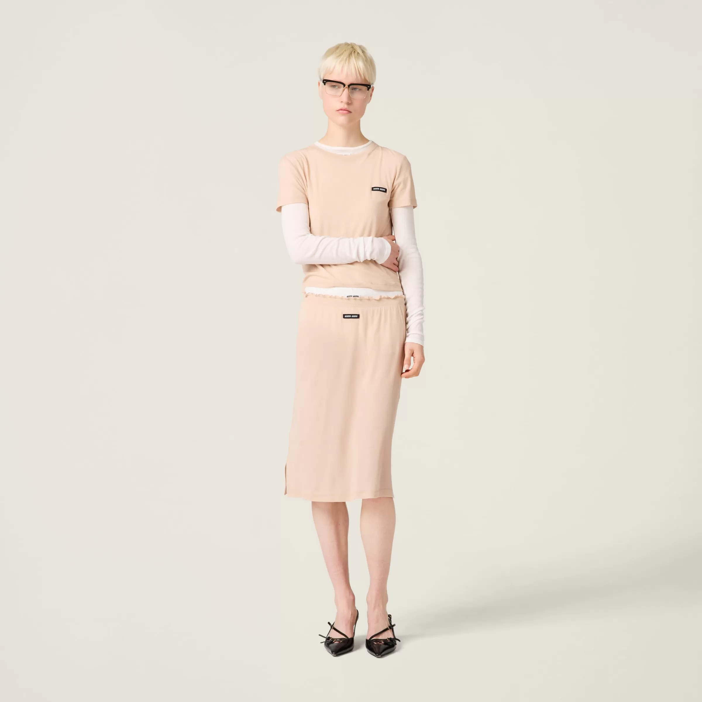 Garment-dyed ribbed knit jersey T-shirt>Miu Miu Online