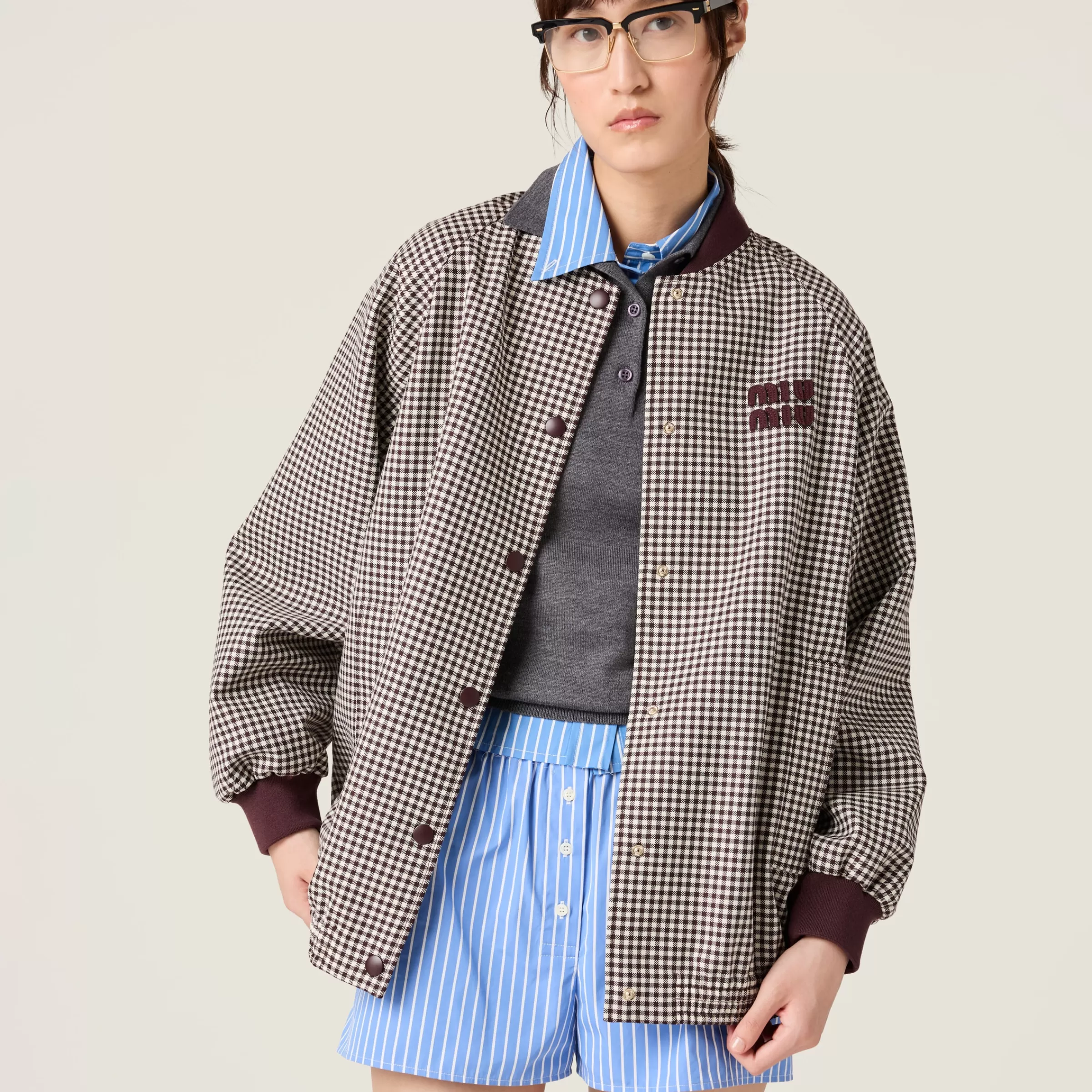 Gingham check blouson jacket>Miu Miu Best Sale