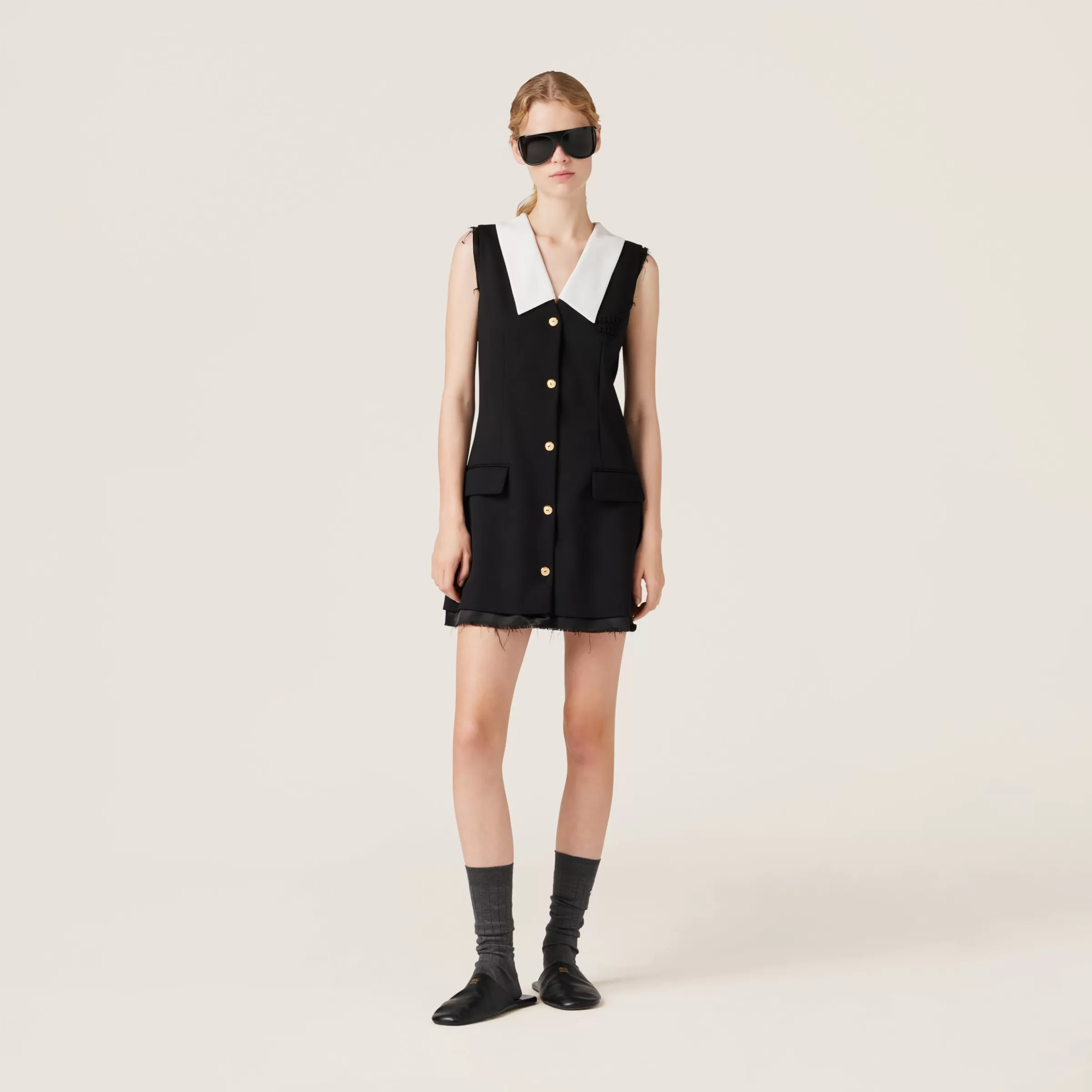 Grain de poudre wool mini-dress>Miu Miu Best Sale