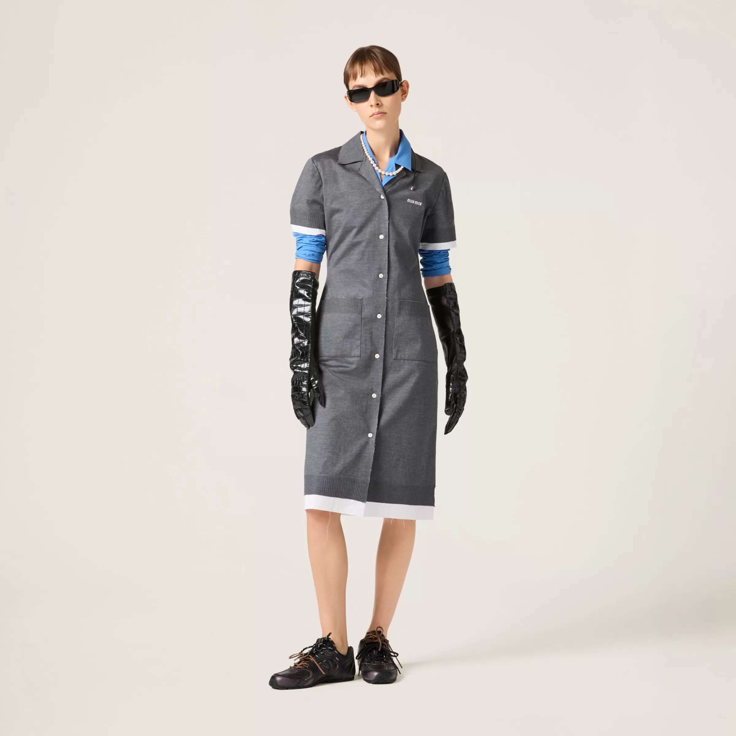 Knit and poplin dress>Miu Miu Cheap