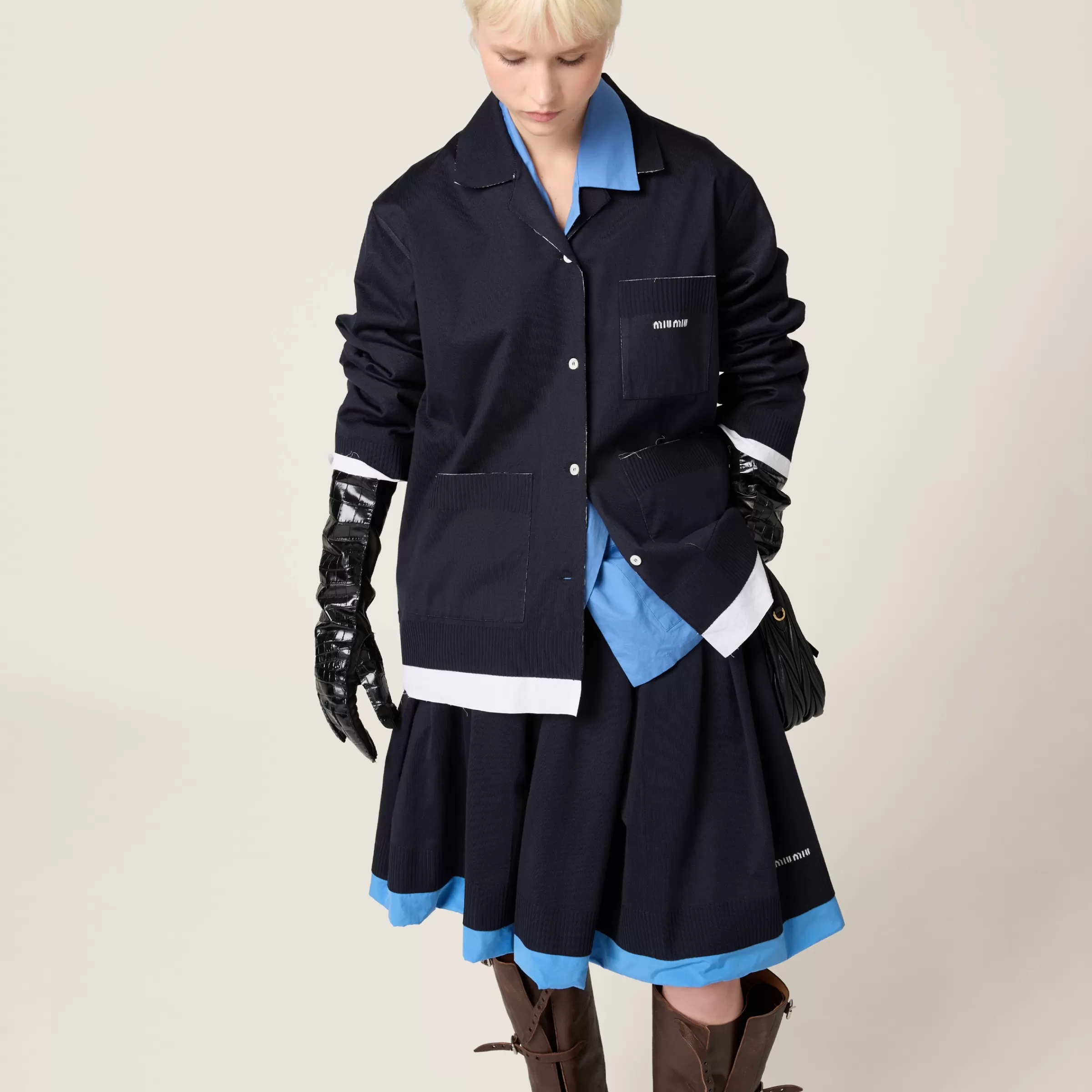 Knit and poplin shirt>Miu Miu Hot