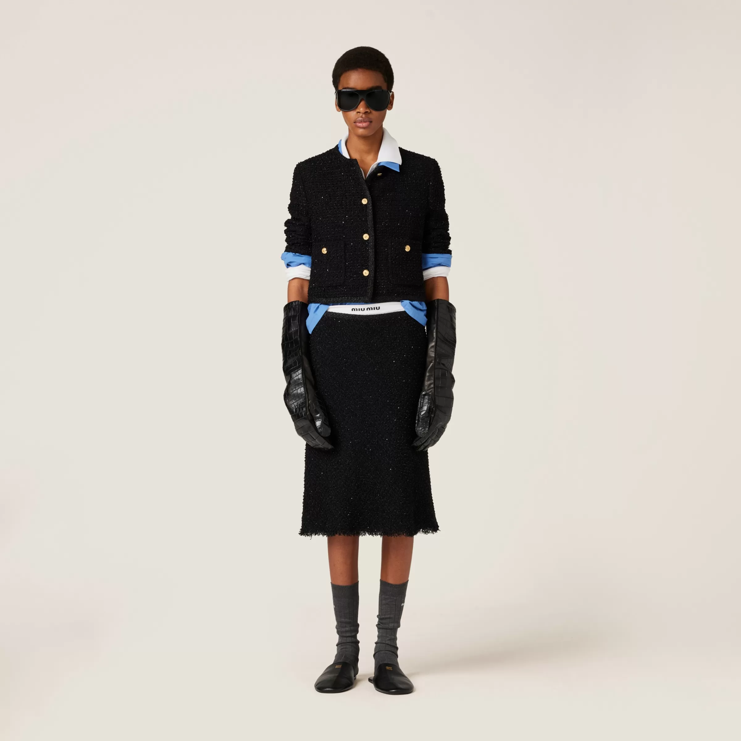 Lamé bouclé skirt>Miu Miu Cheap