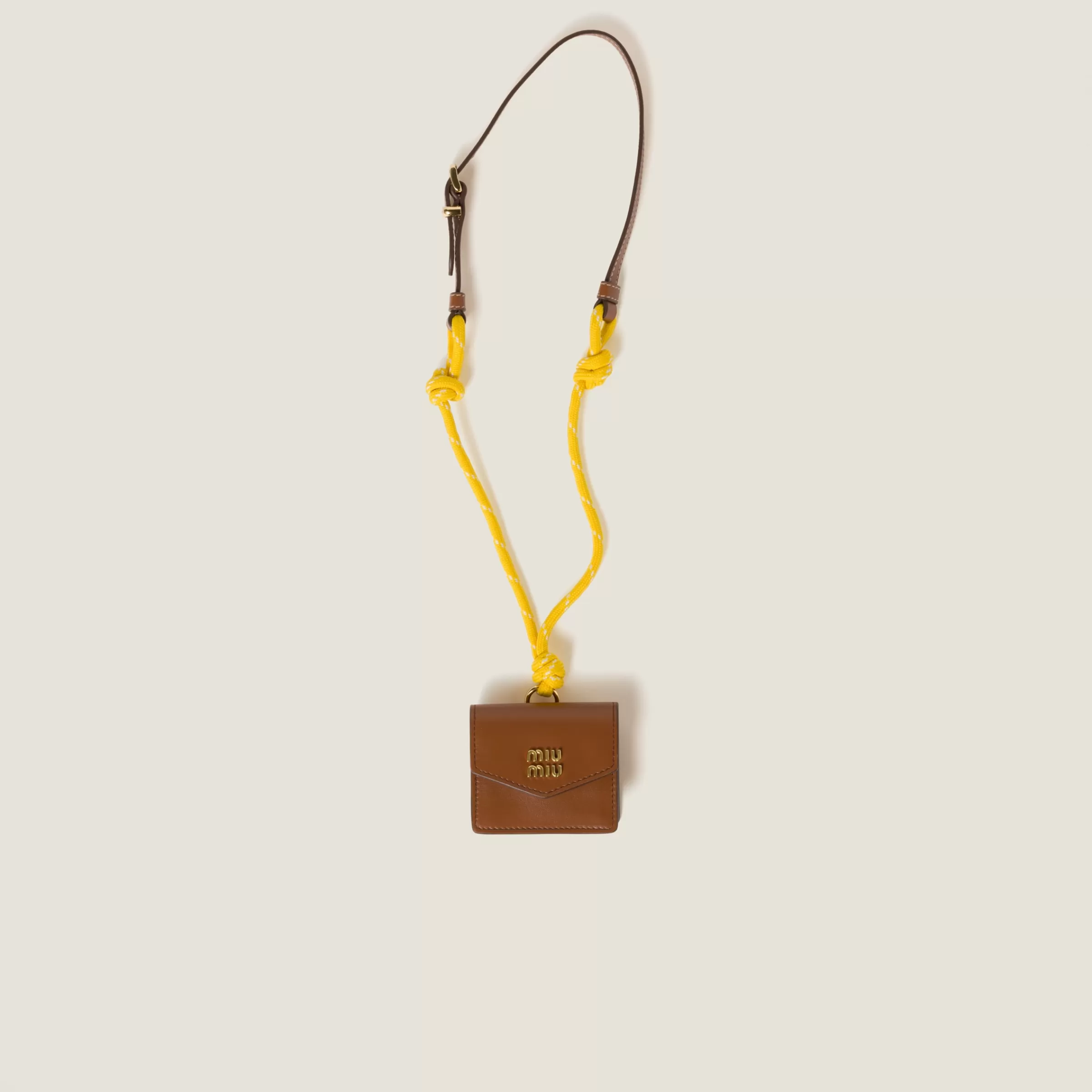 Leather, cord, and metal trick with mini-pouch>Miu Miu New