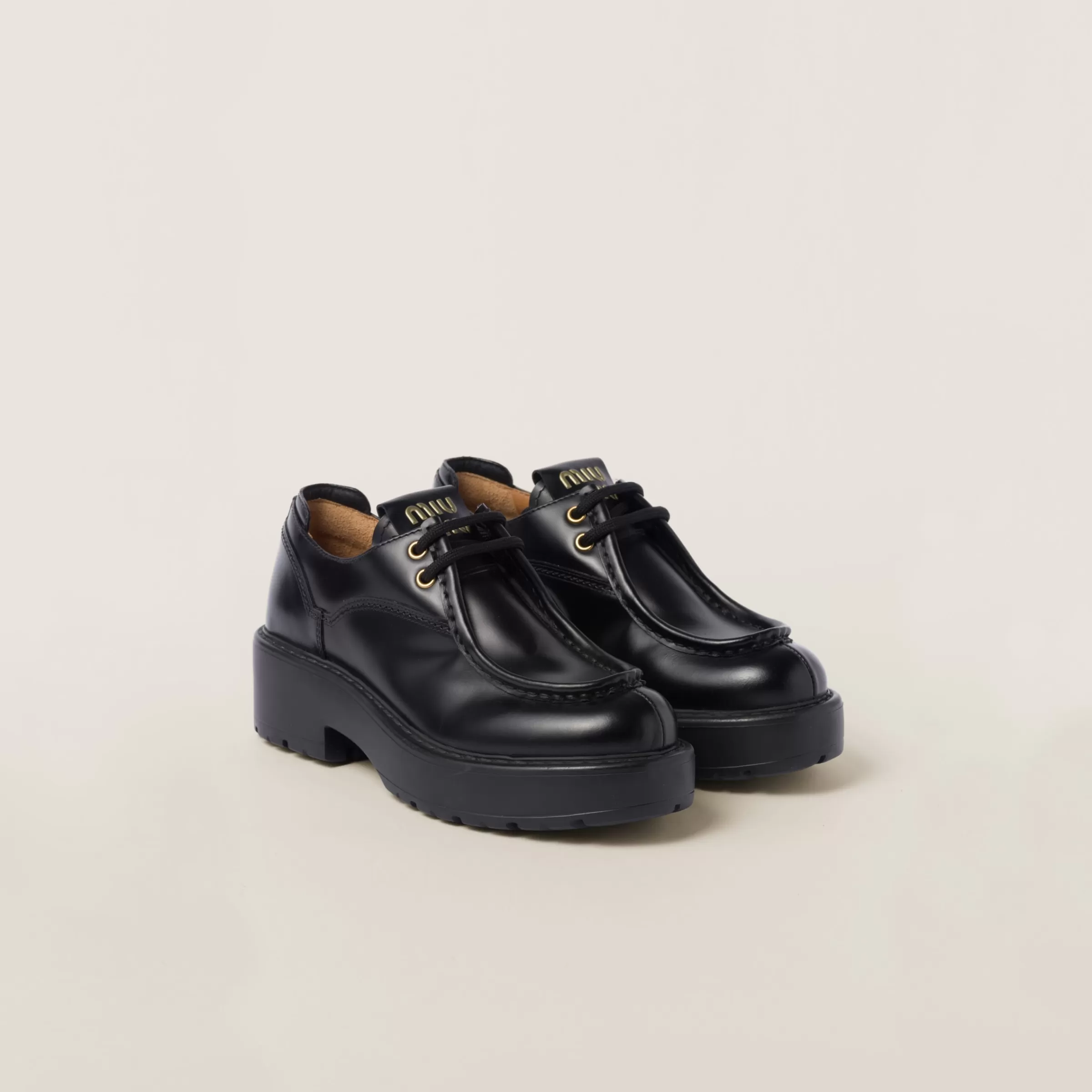 Leather lace-up shoes>Miu Miu New
